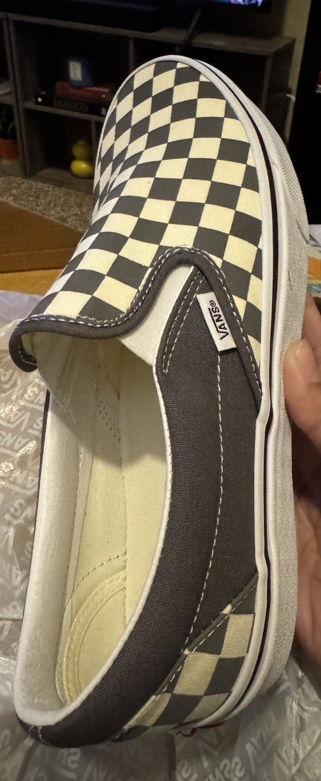 NIB Classic Vans Slip On Signature Checkered Pewter Grey Off White W 11 M 9.5