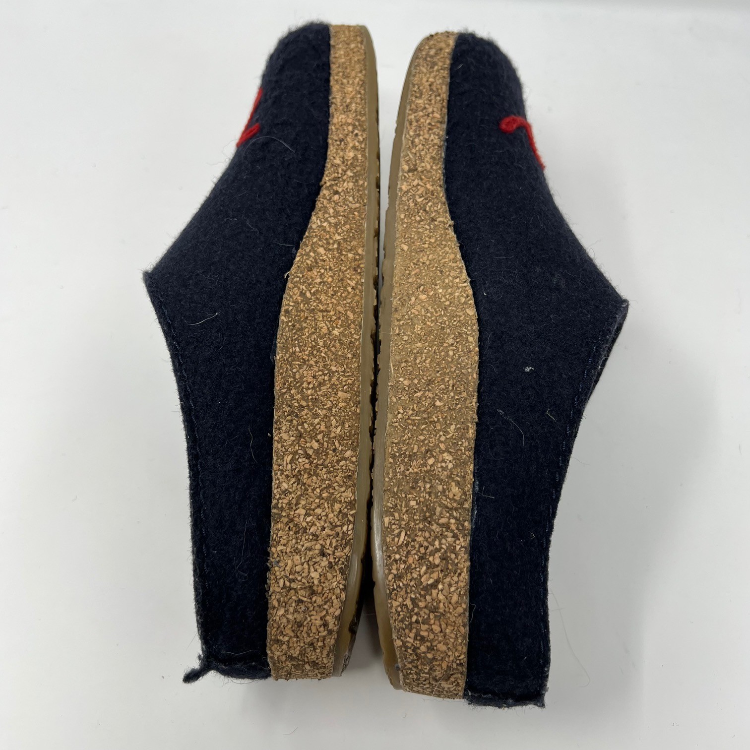 Haflinger Love Wool Felt Clogs Slippers Navy Red Script Womens 38 Size 7 READ