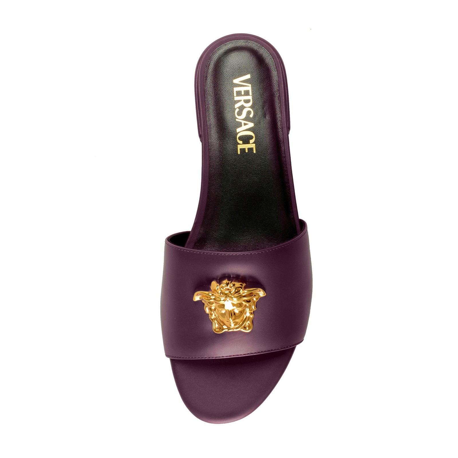 Versace Women’s Plum Purple Gold Medusa Heeled Sandals Mules Shoes US 6 IT 36