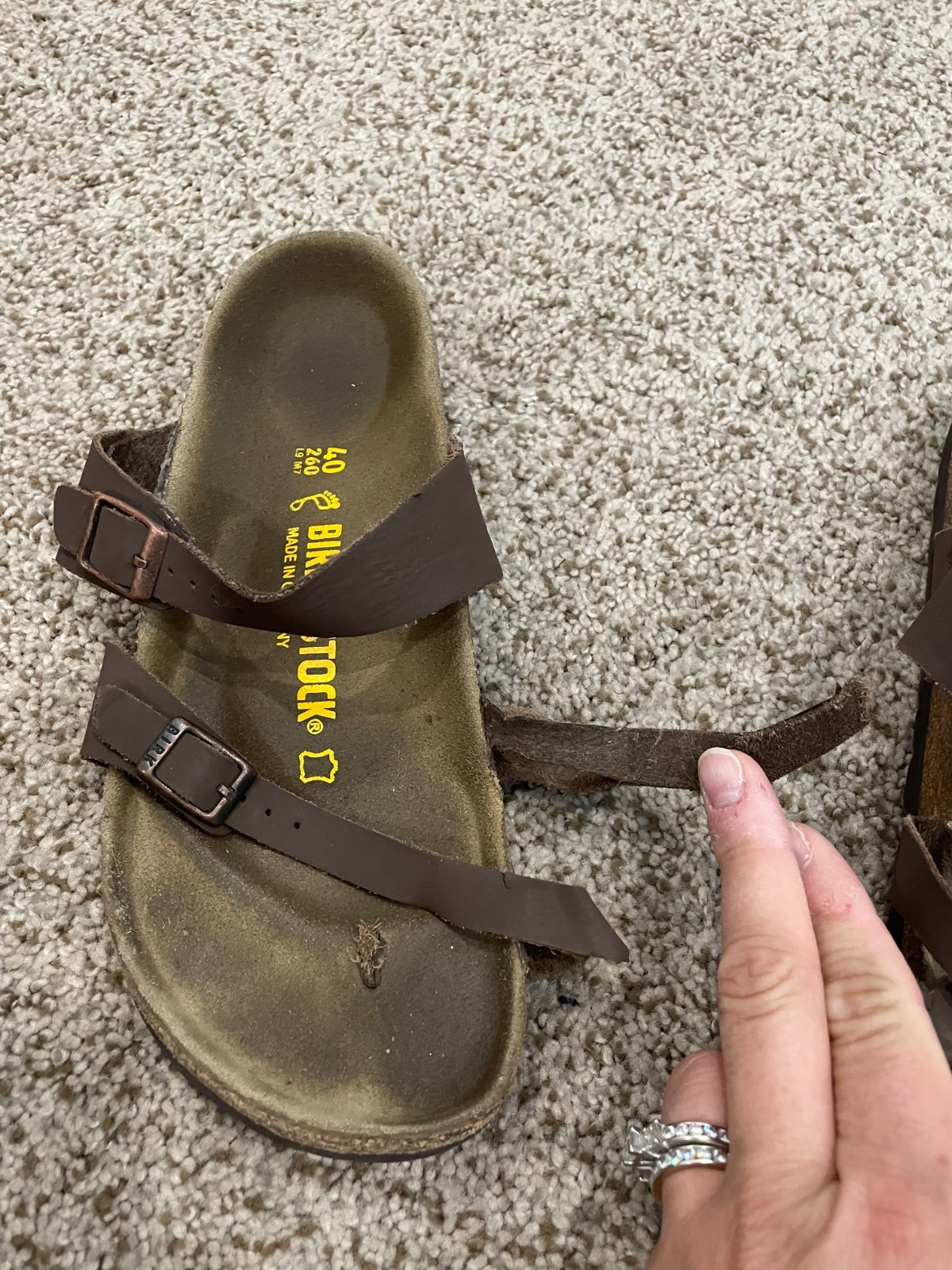 Birkenstock Mayari Women’s Nubuck Sandals – Mocha, US 9 40/260, Broken Strap