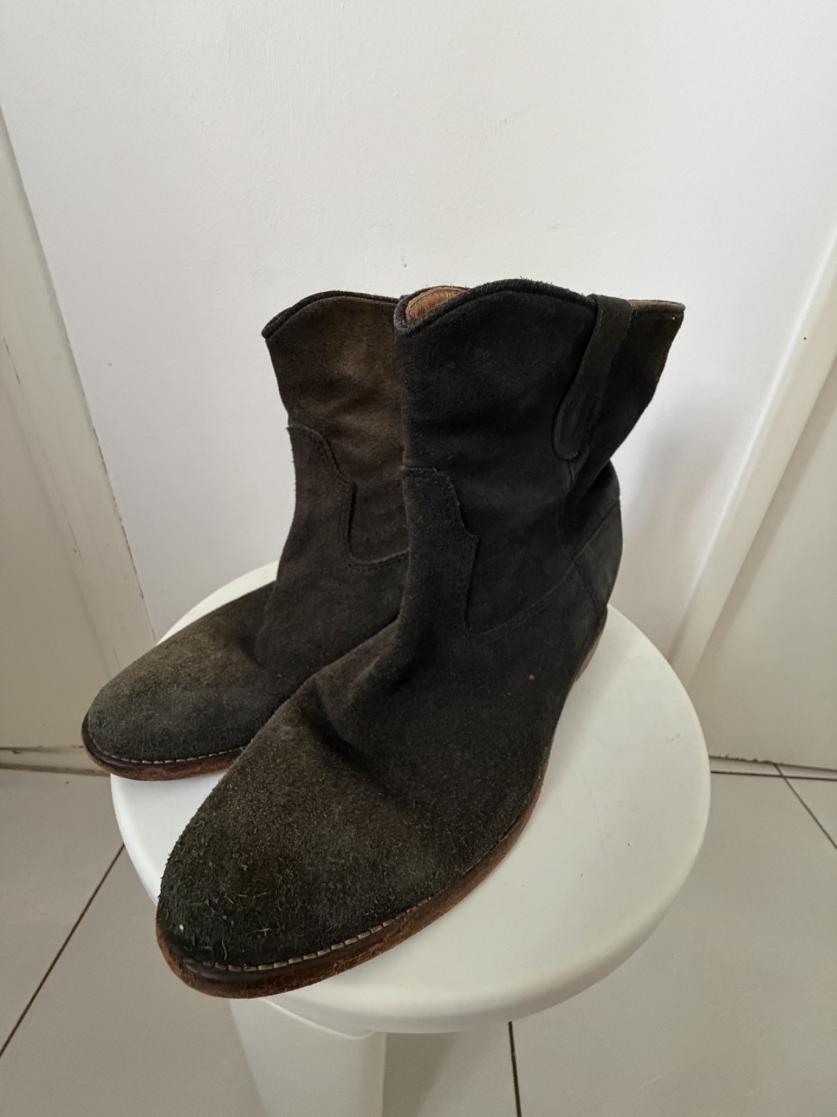 ISABEL MARANT-boots susee- suede-wedges- faded black- 42