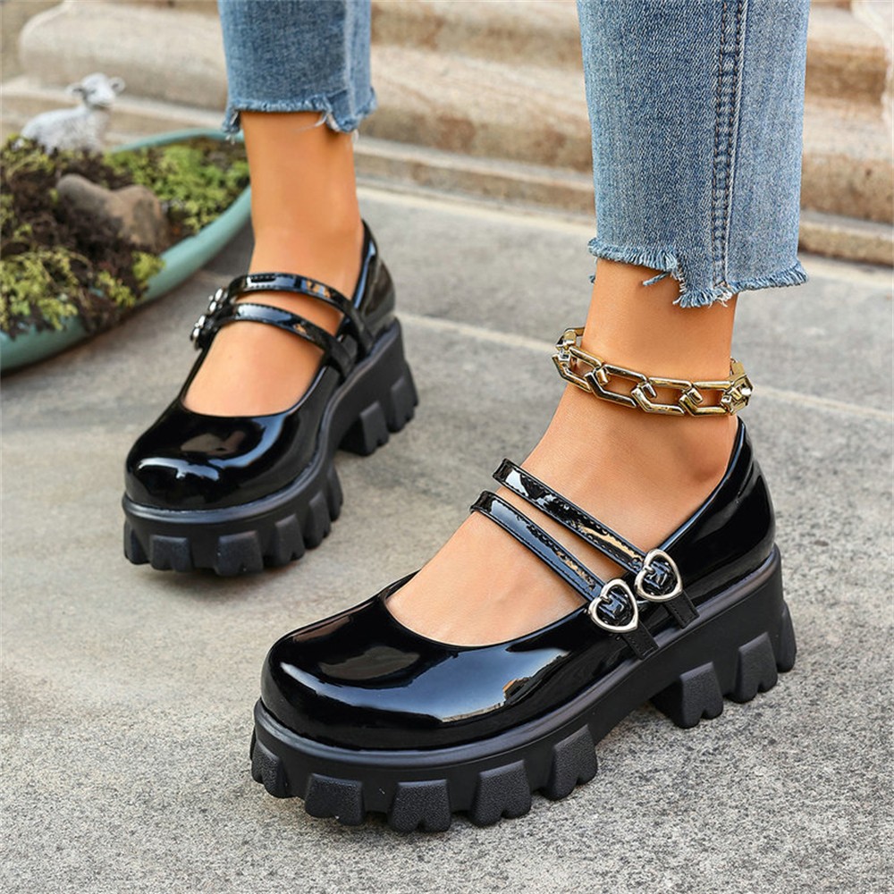 Women’s Double Strap Buckle Chunky Heels Goth Platform Mary Jane Dress Pumps