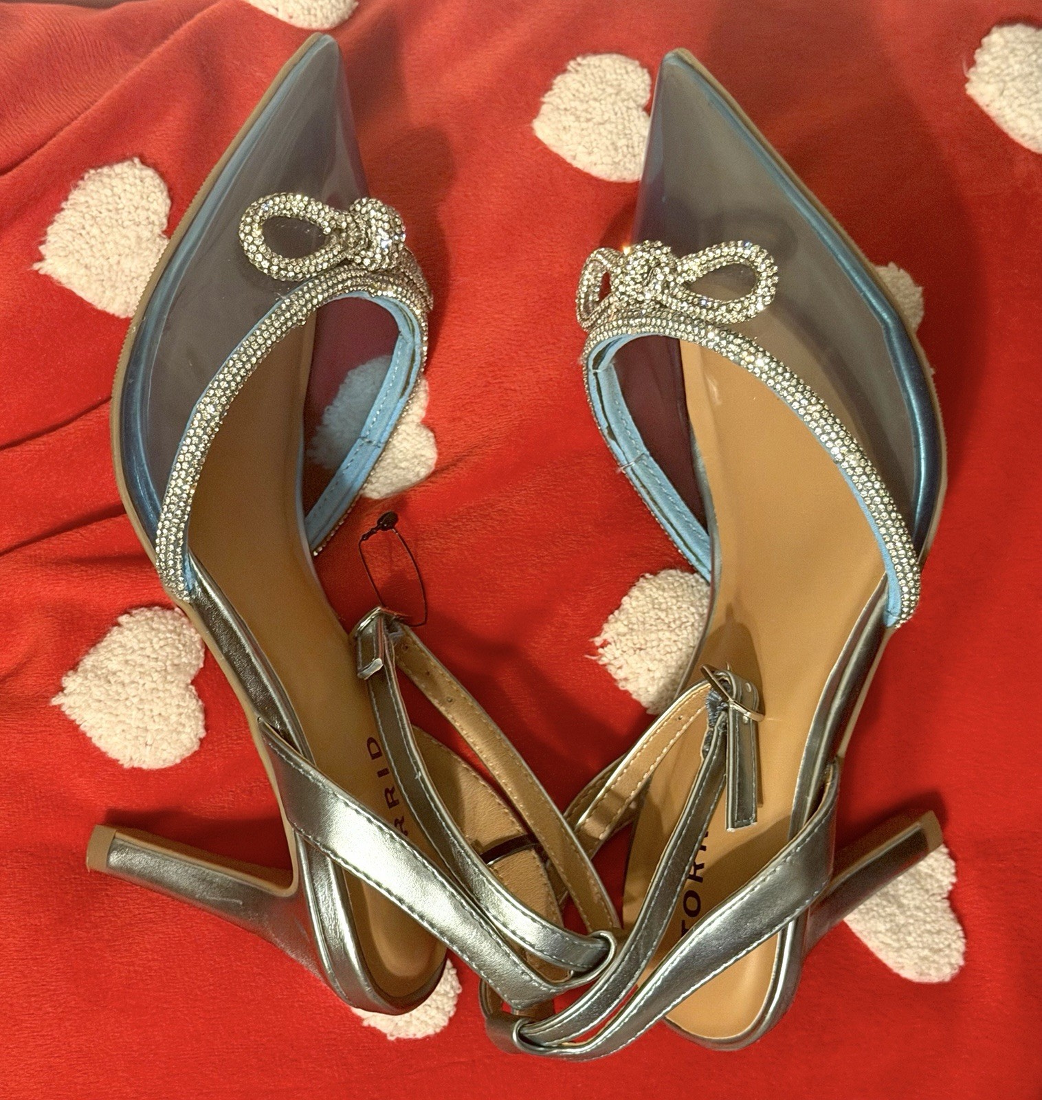 Torrid Blue/Silver Pointed Toe Slingback Ankle Strap Rhinestone Bow 6.5WW