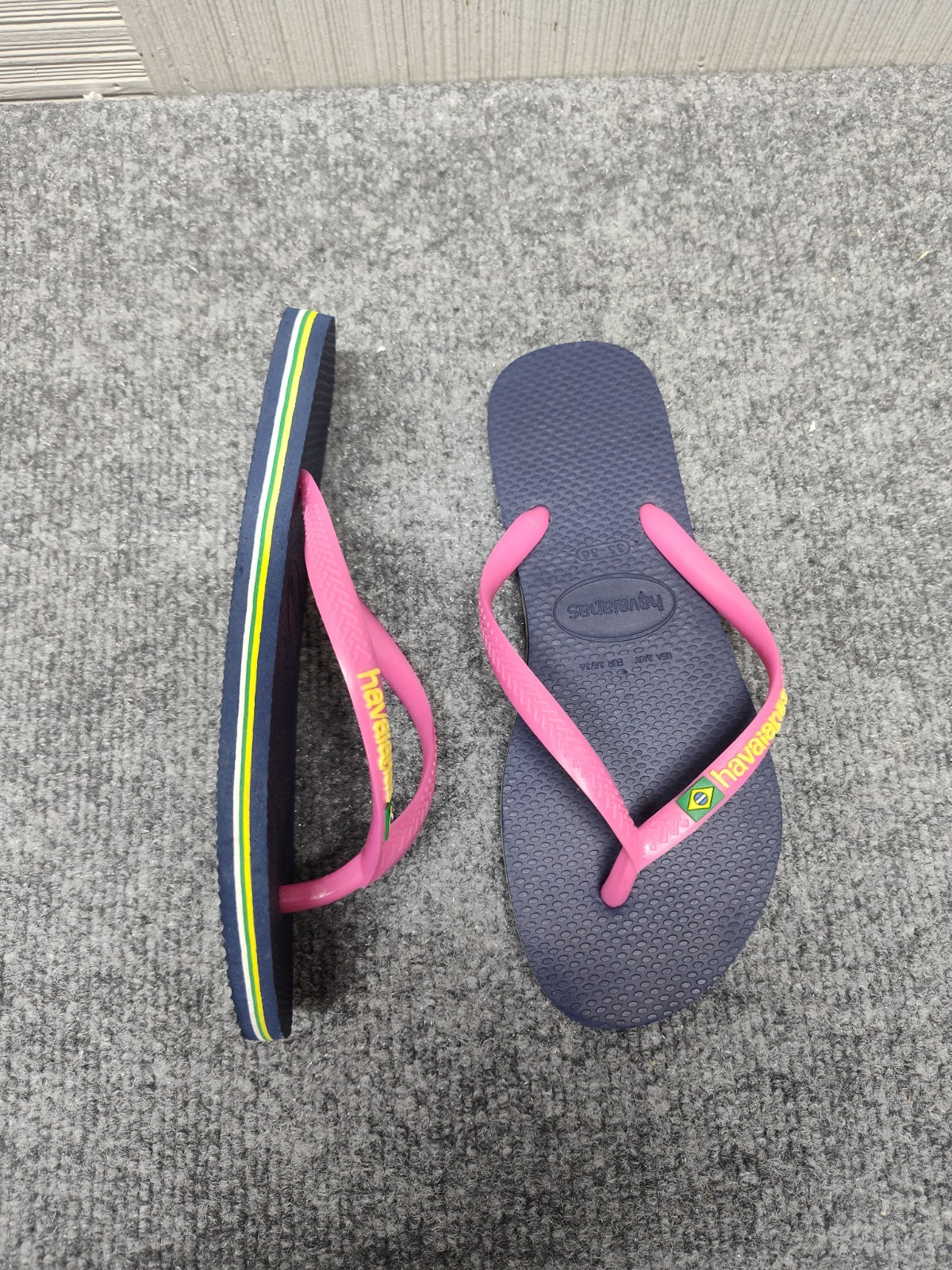Havaianas Women Sandal 3/4Y Navy Blue Pink Thong Flip Flop Open Toe Outdoor