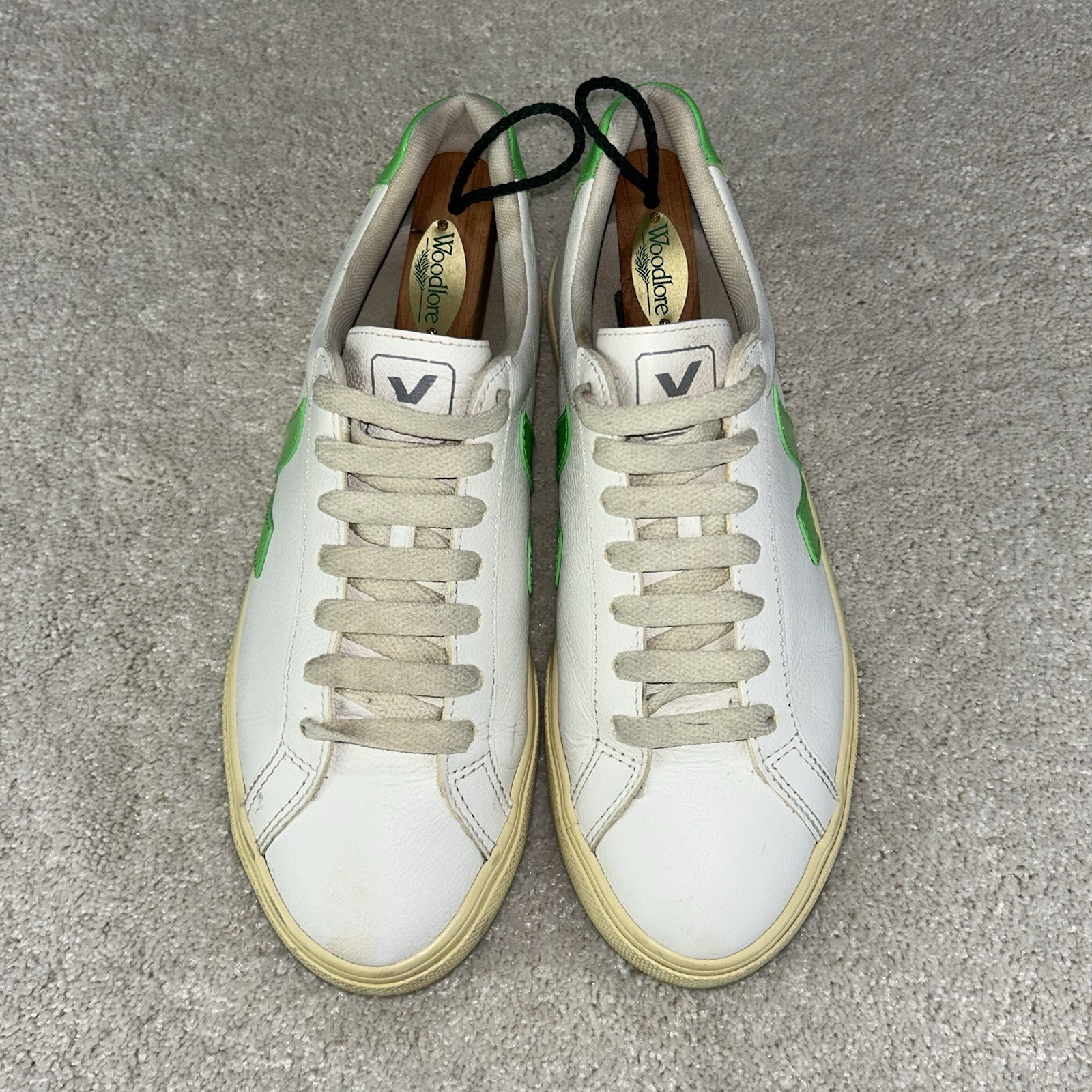 VEJA Esplar Logo Low Sneakers White & Absinthe Neon Green Leather Size 39 / 8 US