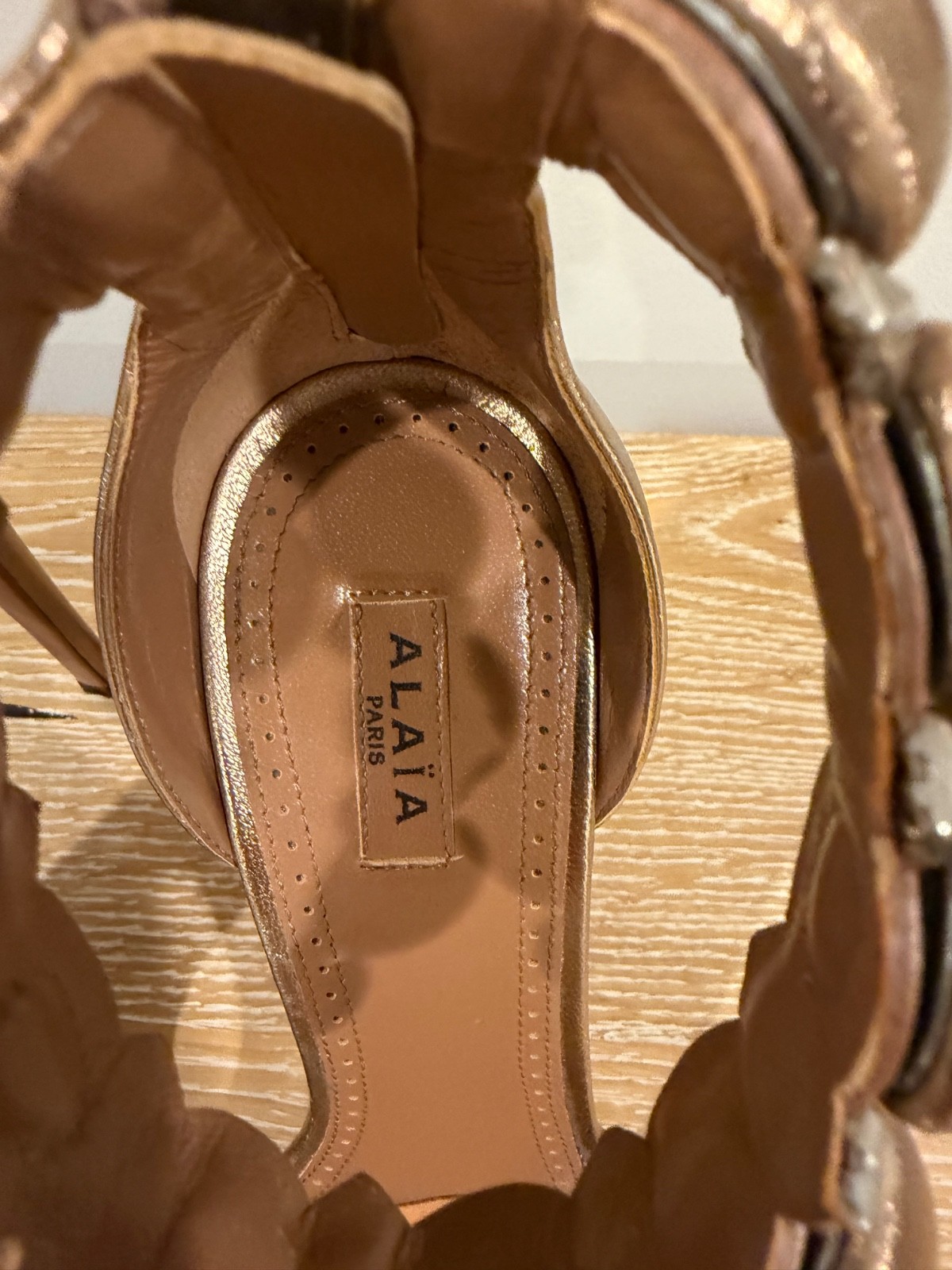 Alaia Ladies Bombe Calf Leather Sandals In Bronze 38 Box & shoe bags included
