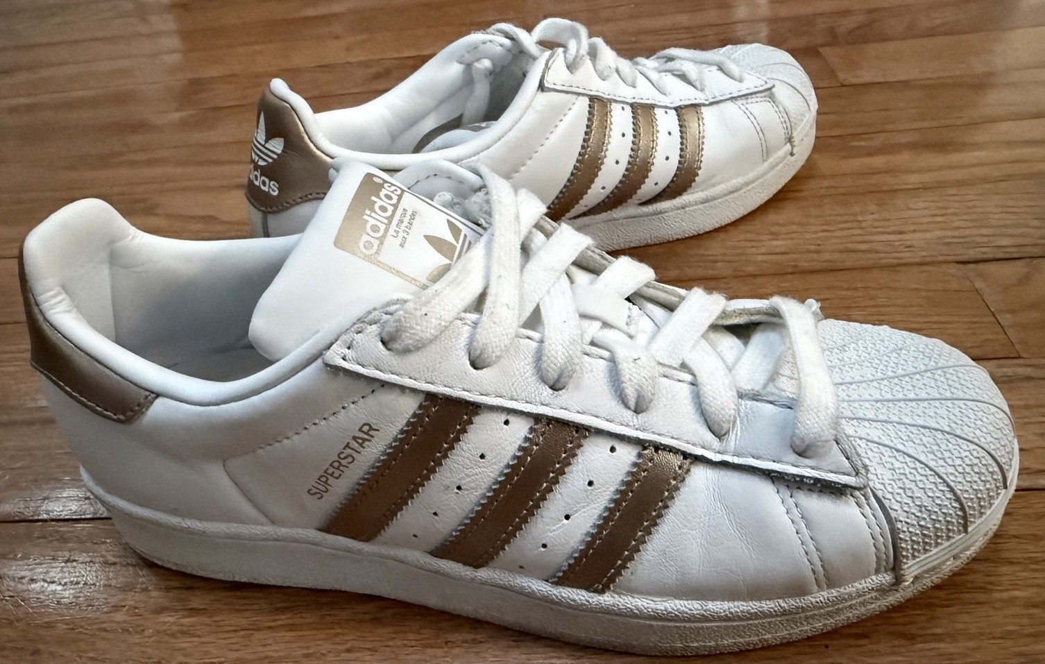 Adidas Superstar II White Gold Stripe Athletic Casual Sneakers Shoes Women’s 7
