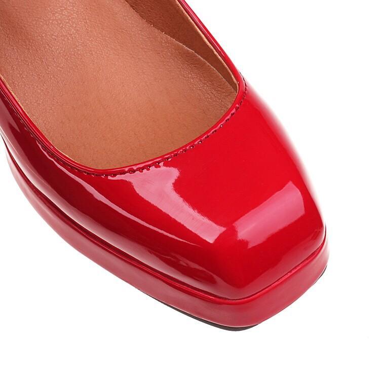 L Womens Mary Jane Dress Shoes Low Heel Ankle Strap Shiny Leather Wedding Casual