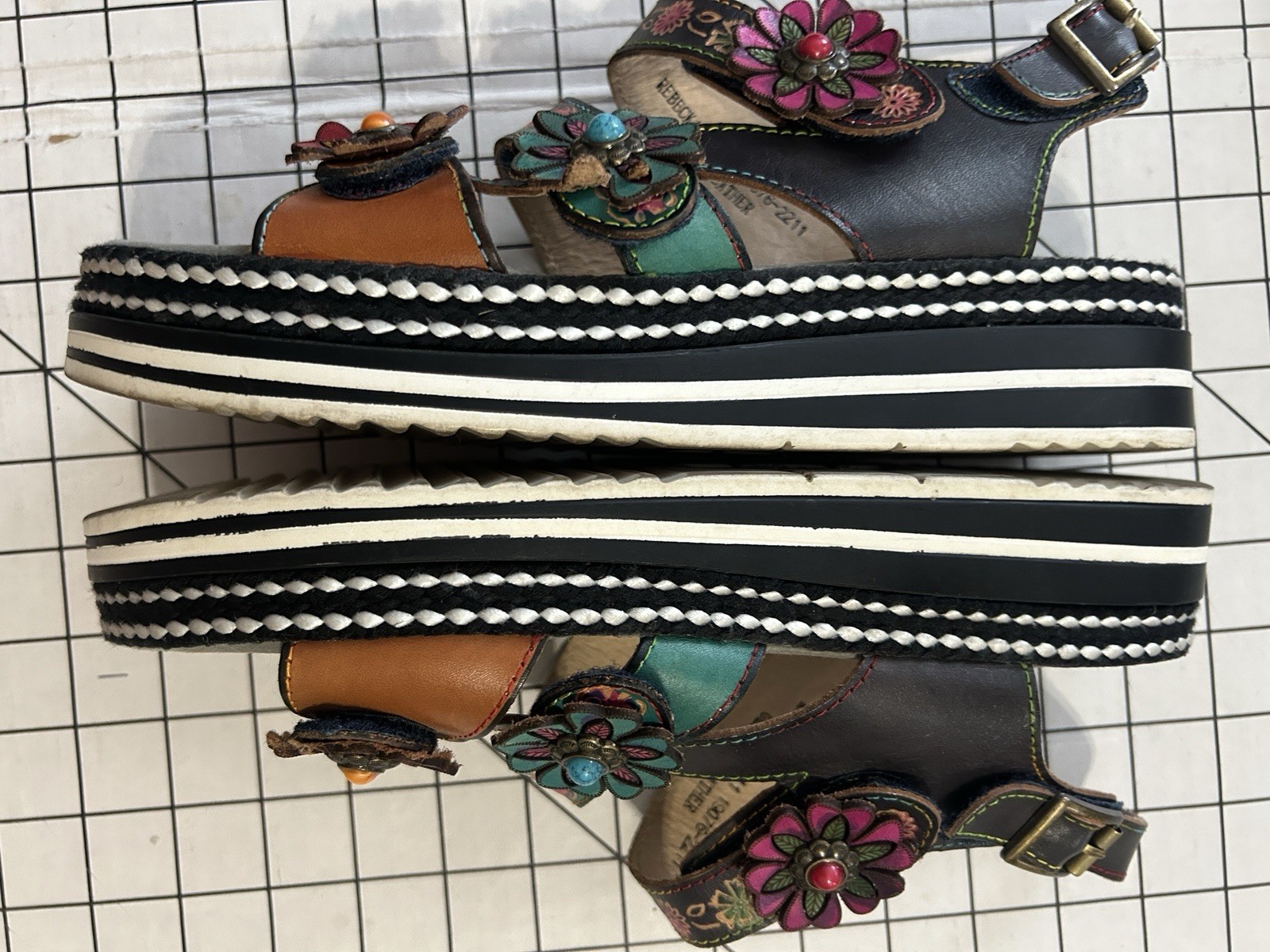 Spring Step L Artiste Rebecka Multi Leather Floral Platform Sandals EU 41 US 10