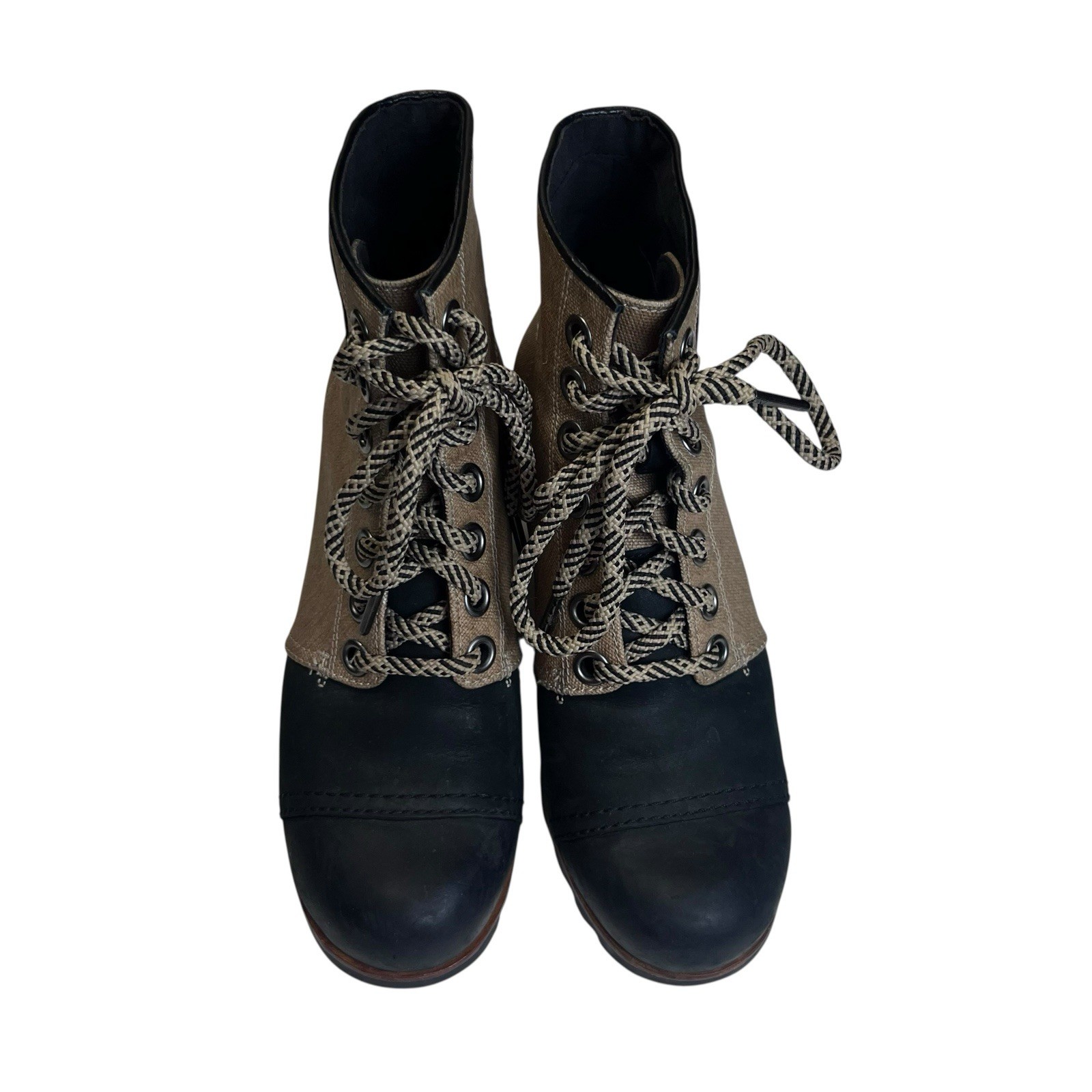 Sorel PDX Wedge Women’s Boots Tan & Black Waxed Canvas & Leather 9 Lace Up
