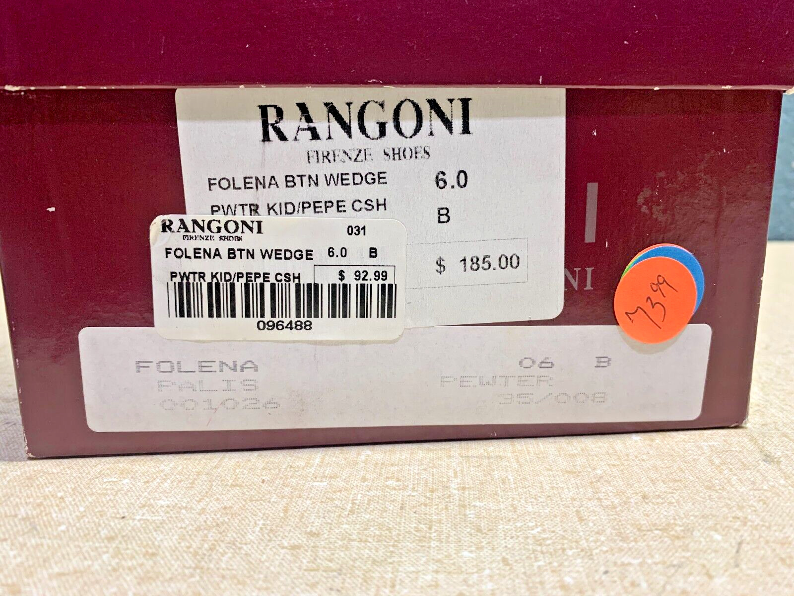 AMALFI BY RANGONI FOLENA BTN WEDGE PEWTER KID PEPE CASHMERE NOS 6 B WOMENS SHOE