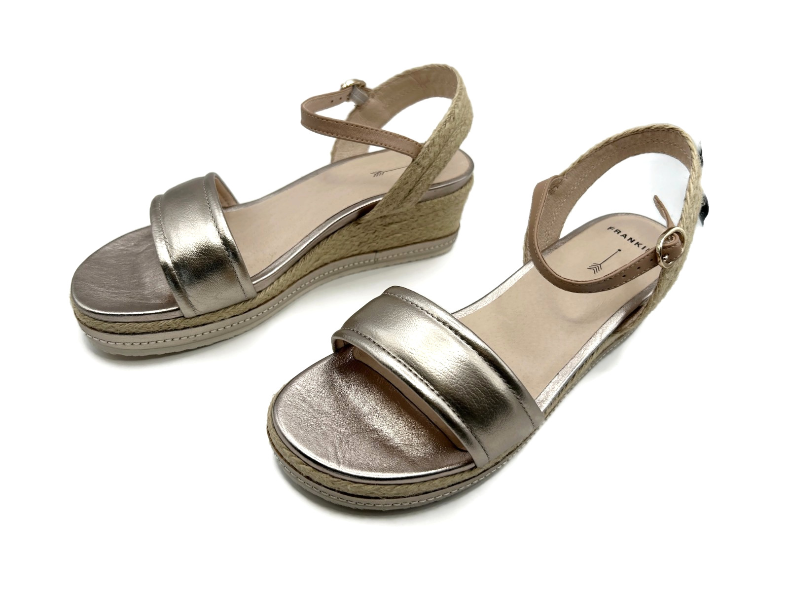 Frankie4 Harris Champagne Espadrille Sandal Size 8.5 Leather Metallic Worn 1X!