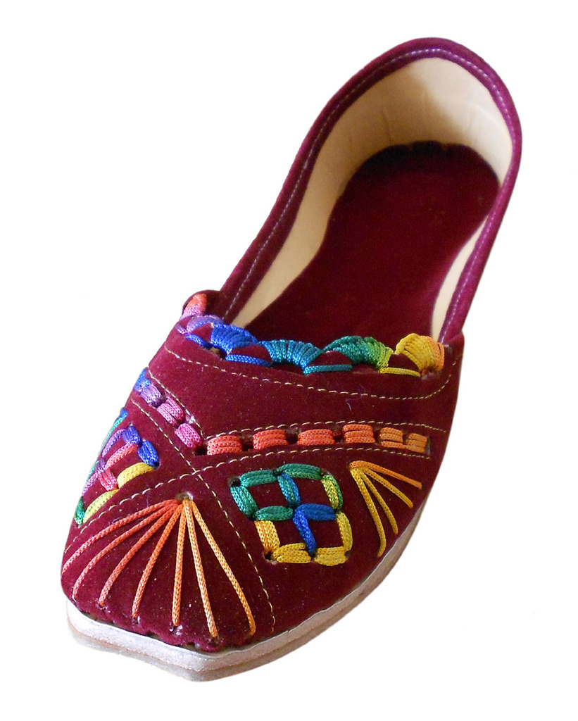 Women Shoes Indian Handmade Mojaries Leather Maroon Flats Loafers Jutties US 6-9