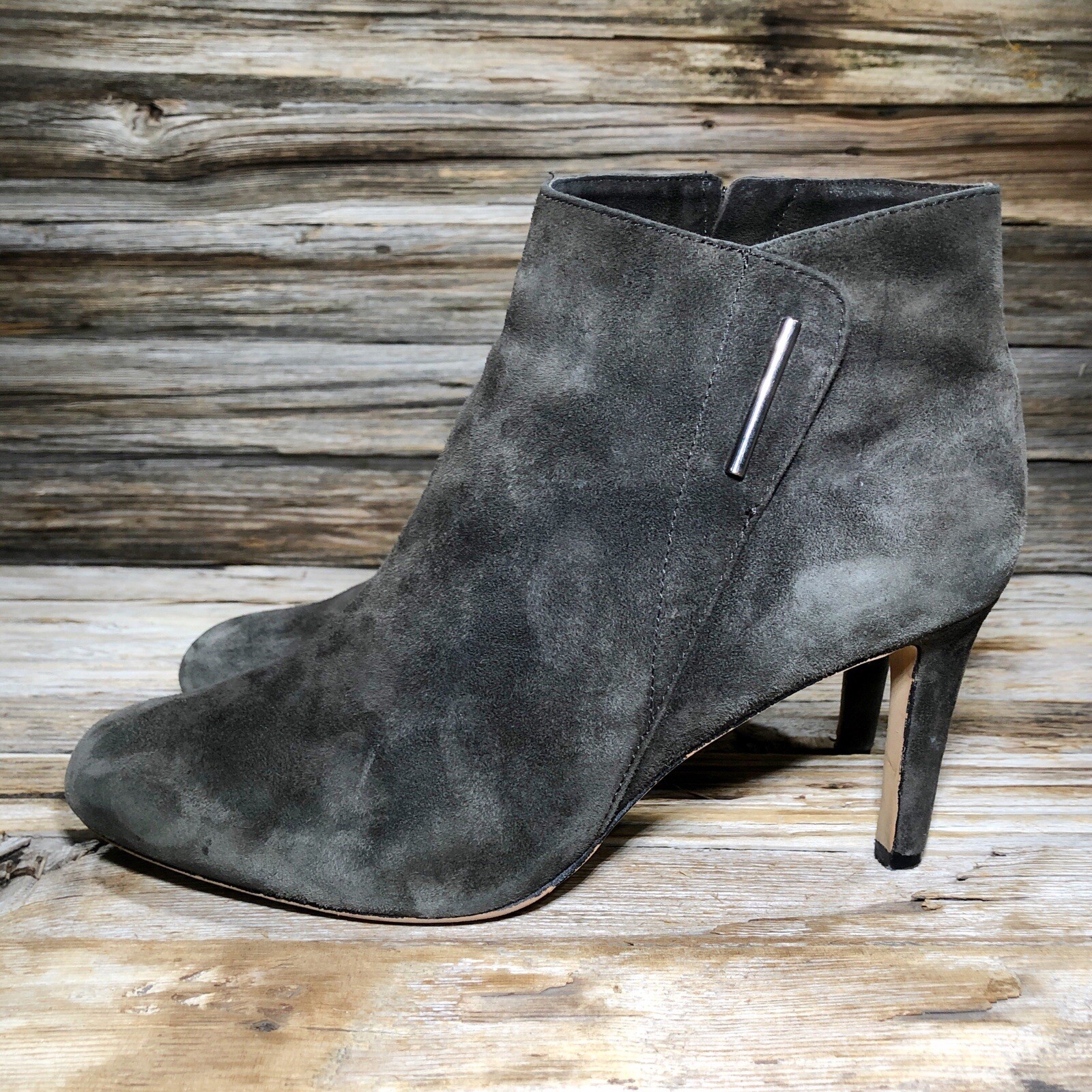 Vince Camuto Charlotte Gray Suede Zip Up Heels Women US 8.5, UK 6, EUR 39.5