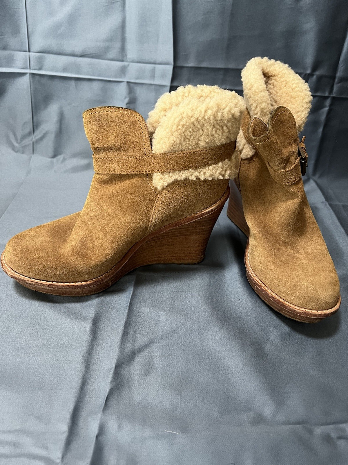 UGG Women’s Anais Suede Wedge Platform Boots Tan Size 8