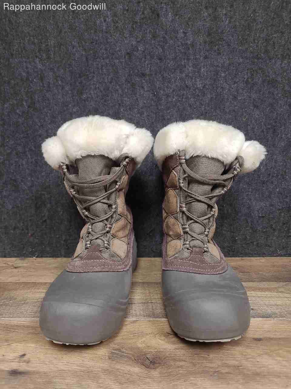 Columbia Sierra Summette Grey Faux Fur Trim Winter Snow Boots Women’s Size 10