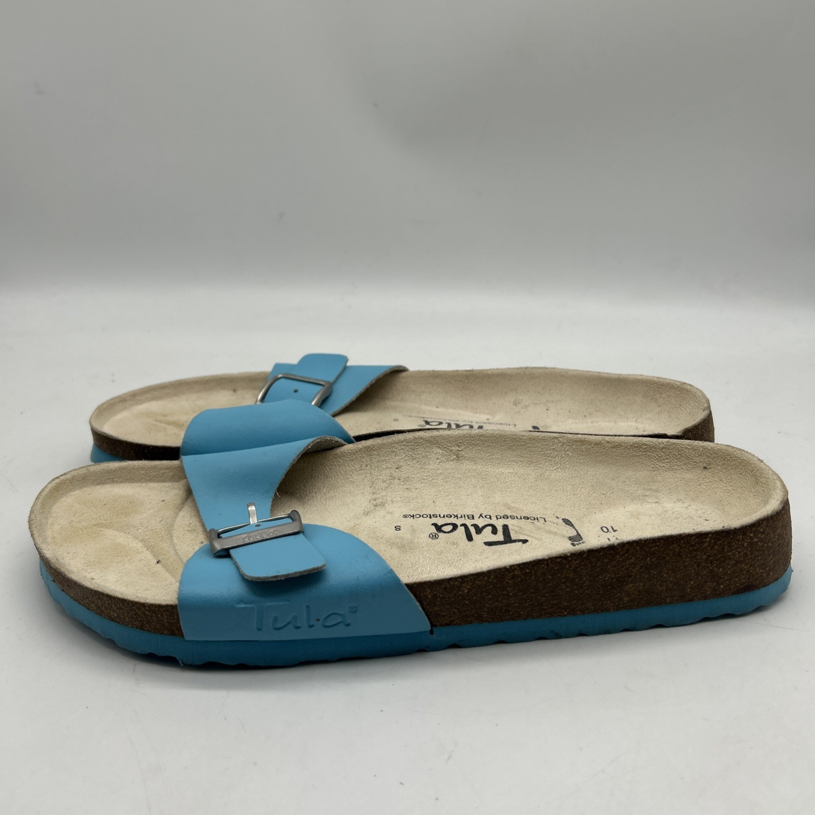 Tula by Birkenstock Slide Sandals 41 / US 10 Blue Buckle Cork Footbed Comfort