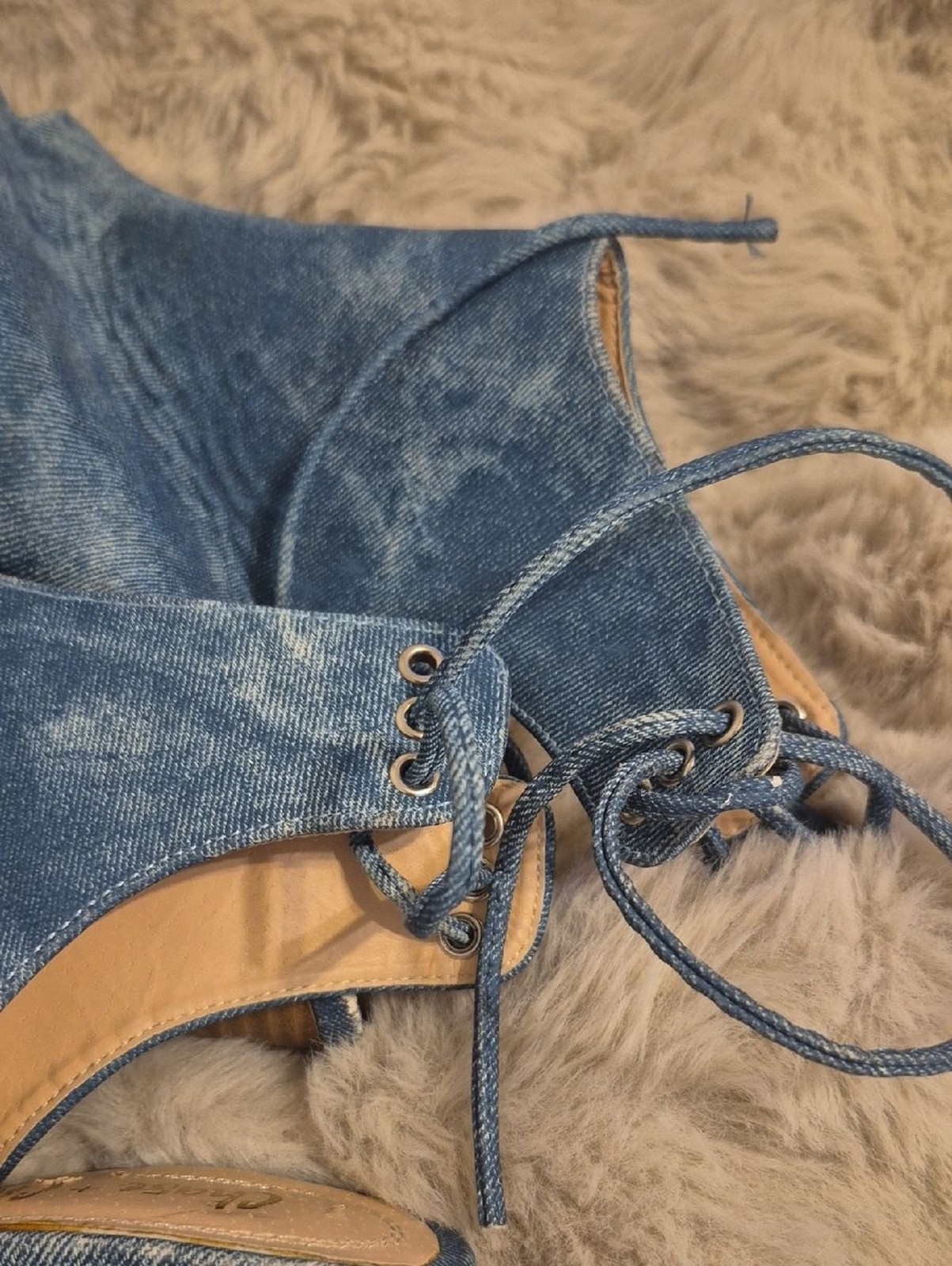 Chase&Chloe Womens Denin Dress Booties Size 7W – Tie Back