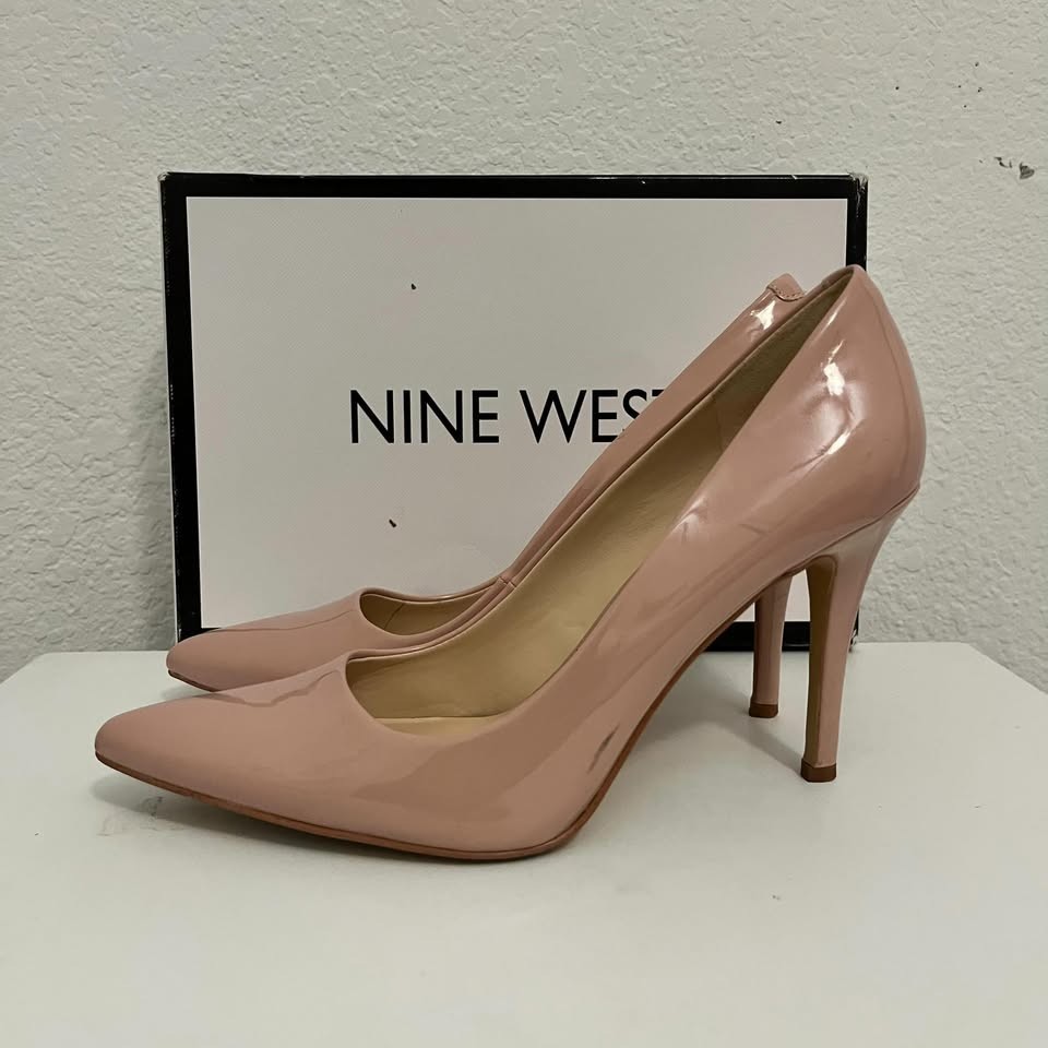 Nine West Tatiana Nude Blush Pink Patent Pointed Toe Stiletto Pumps Heels 7M Box