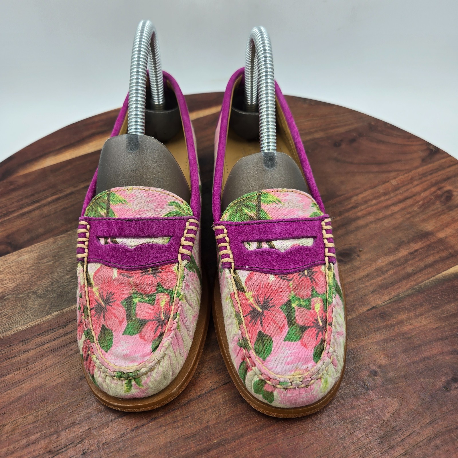 GH Bass Weejuns Shoes Women’s 5.5M Purple Pink Tropic Floral Suede Penny Loafers
