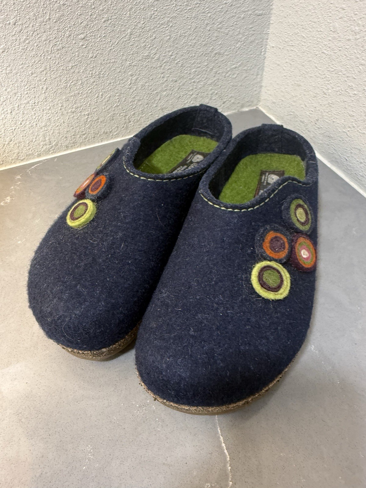 Haflinger Wool Clog Slippers Grizzly Kanon Cork Captain’s Blue Women’s EU37/US7