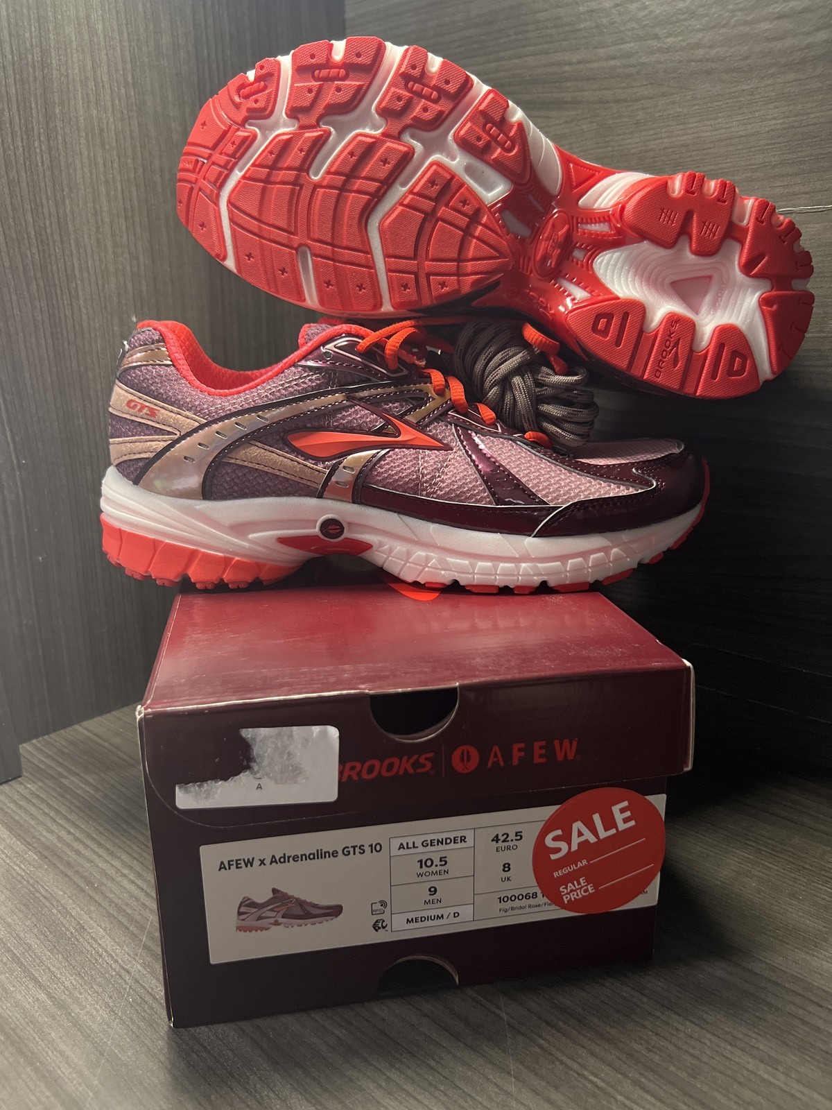 Size 9M/10.5W Brooks x Afew Adrenaline GTS10 Fig Bridal Rose 100068-1D-670 New