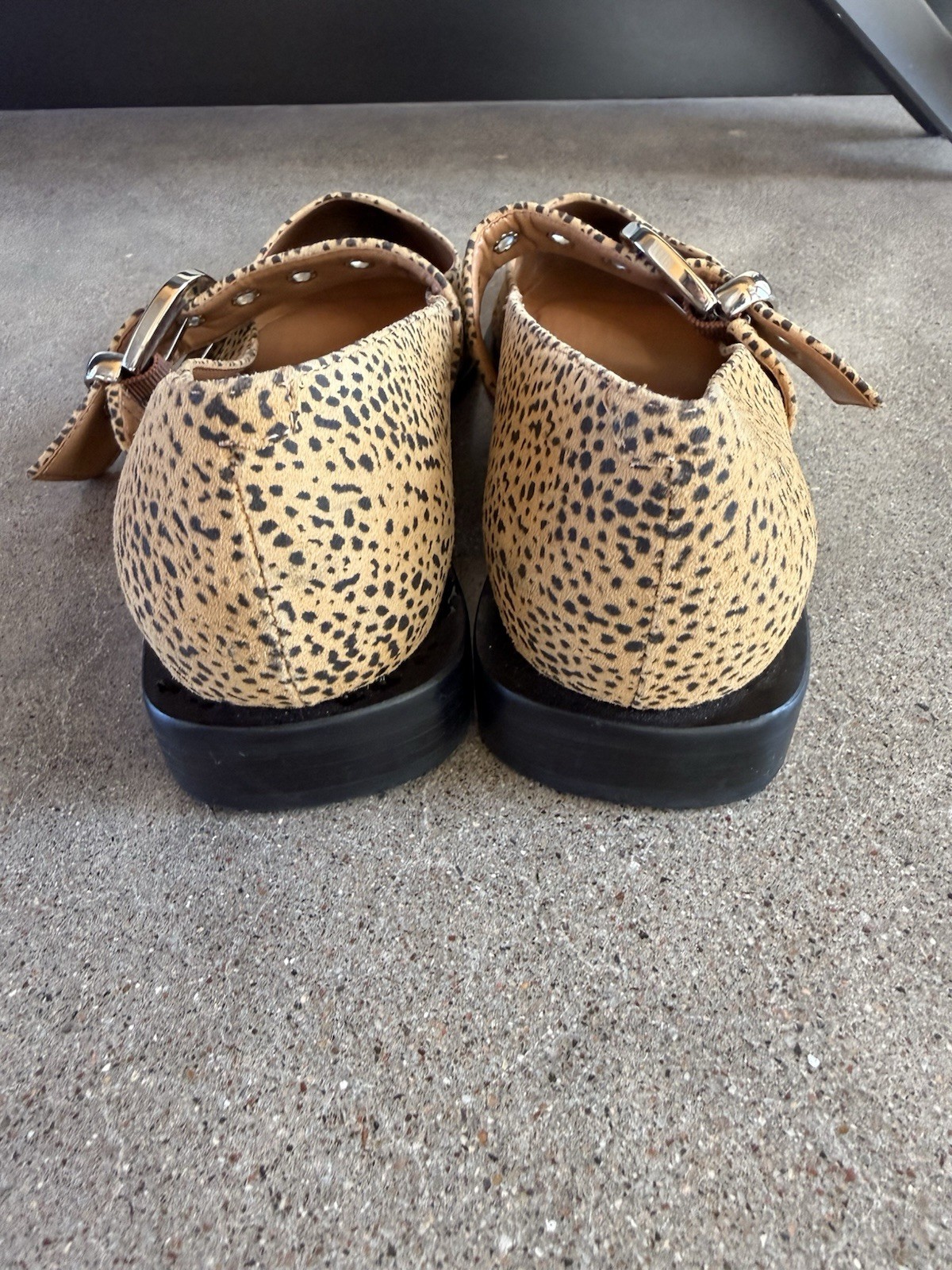 Anthropologie Maeve Leopard Print Pointed-Toe Moto Mary Jane Flats Size 39 8-8.5