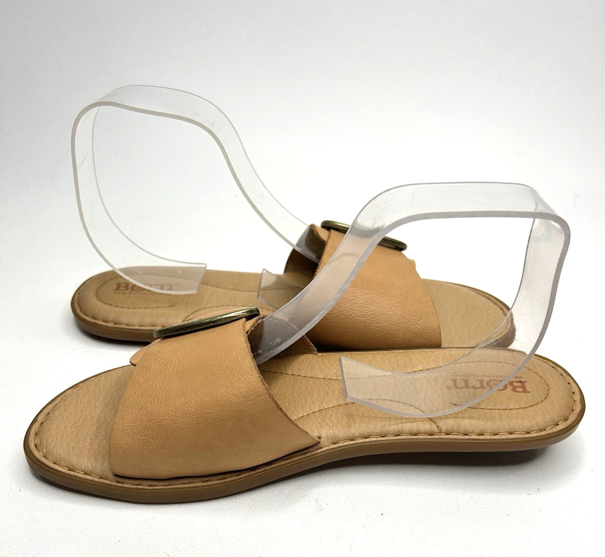 BORN Sandals Womens 9M Tan Miarra Buckle Leather Slides Bohemian Beach Comfort