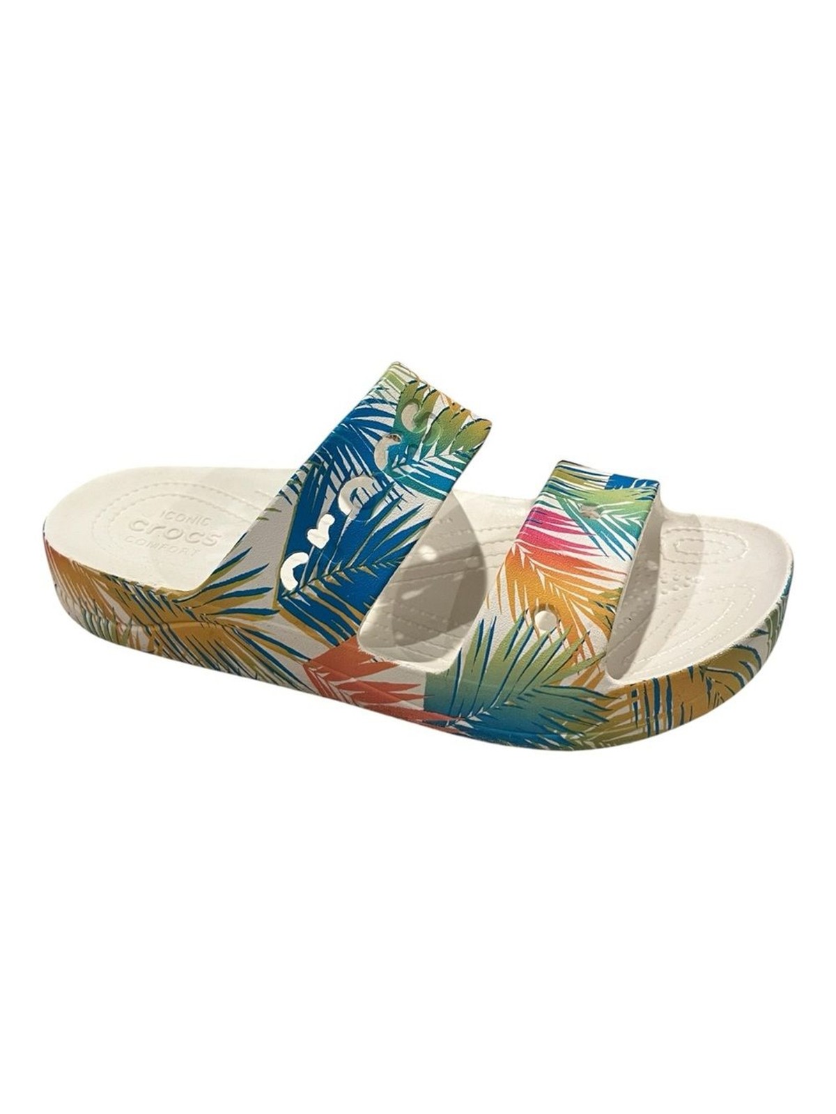 Crocs Baya Platform Slide Sandals Tropical Palm Print White Pink Green Size 10