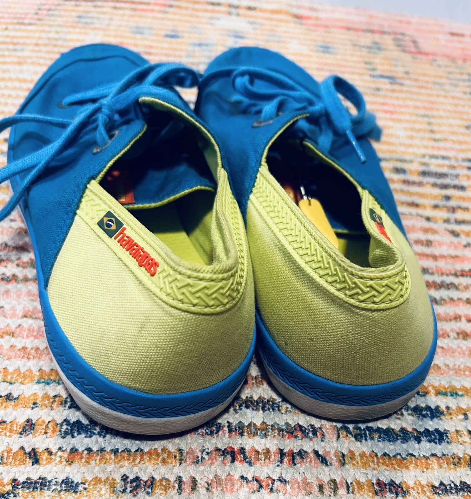 Havaianas Lace Up Beach Sneaker Flat size 9W/ 8M Canvas Shoes Blue/Green