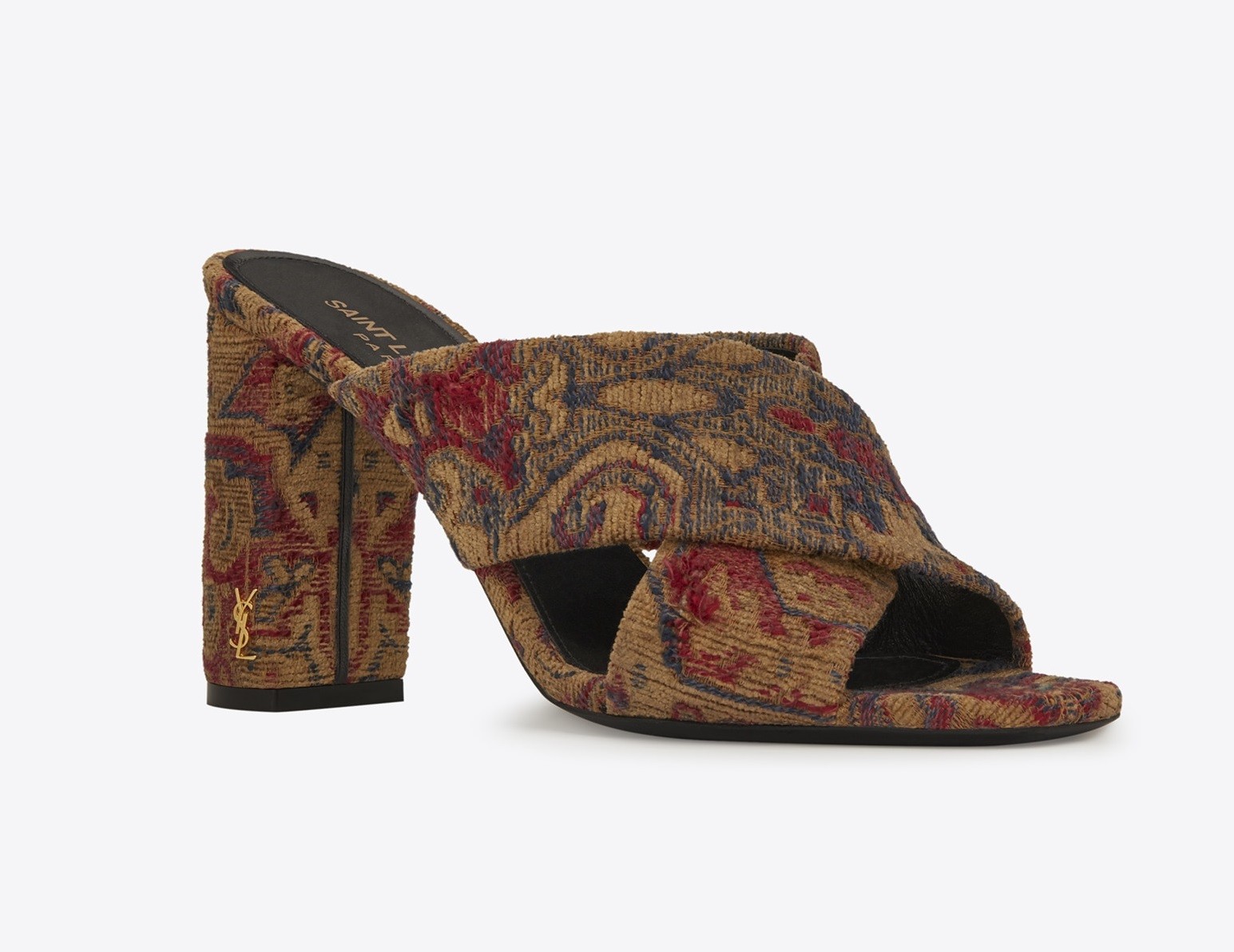 Saint Laurent LOULOU 95 SAFFRON ROUGE Jacquard Logo Heels Mule sz US 6 IT36 $895