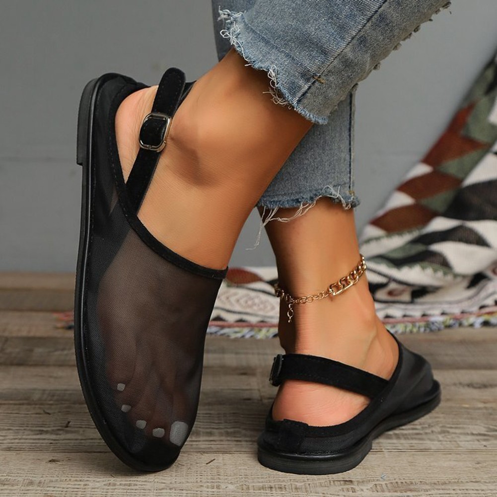 Casual Womens Mesh Mules with Closed Toe and Flat Bottom for Daily Wear