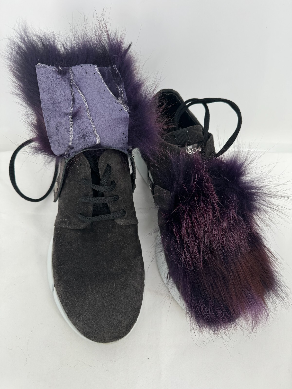 $550 Elena lachi Earth Brown Leather Suede Genuine Fox Fur Sneakers Shoes Sz 40
