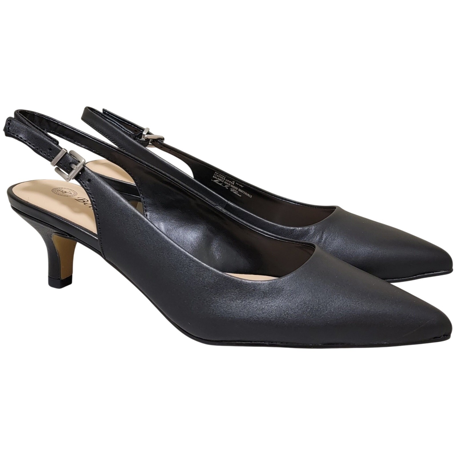 Bella Vita Women Scarlett Pointed Toe Slingback Heels Size US 8.5W Black Leather