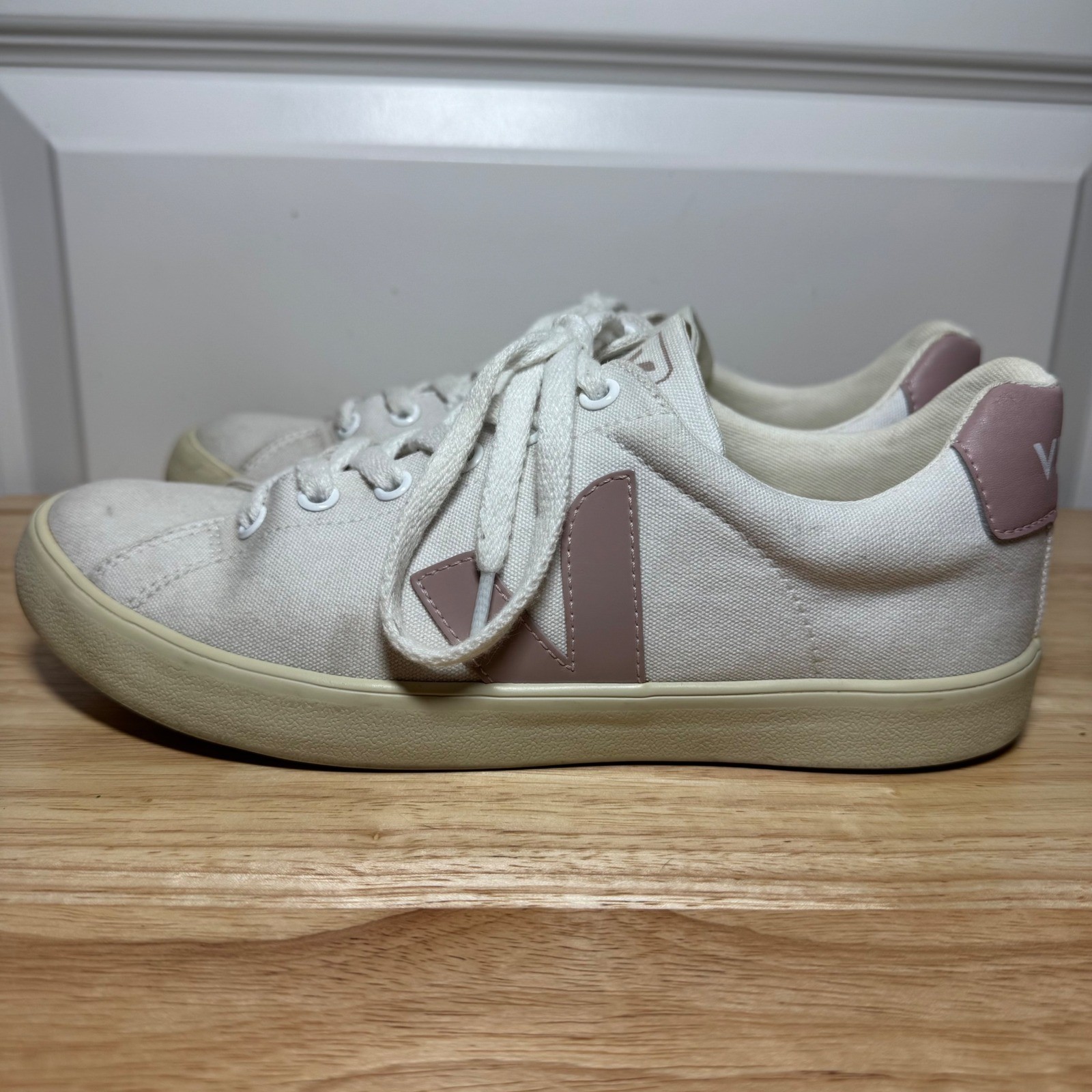 Veja Esplar Canvas Sneakers Women 8 White Petale Pink Shoes Made in Brazil