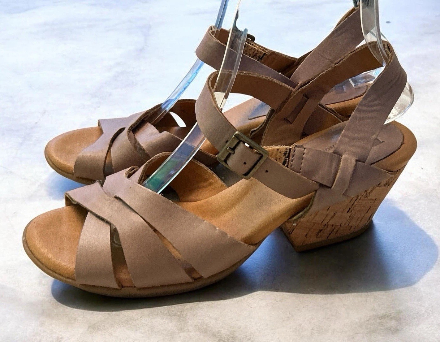 Korks by Kork-Ease Nadim Block Heel Taupe Leather Sandal Women’s Size 7