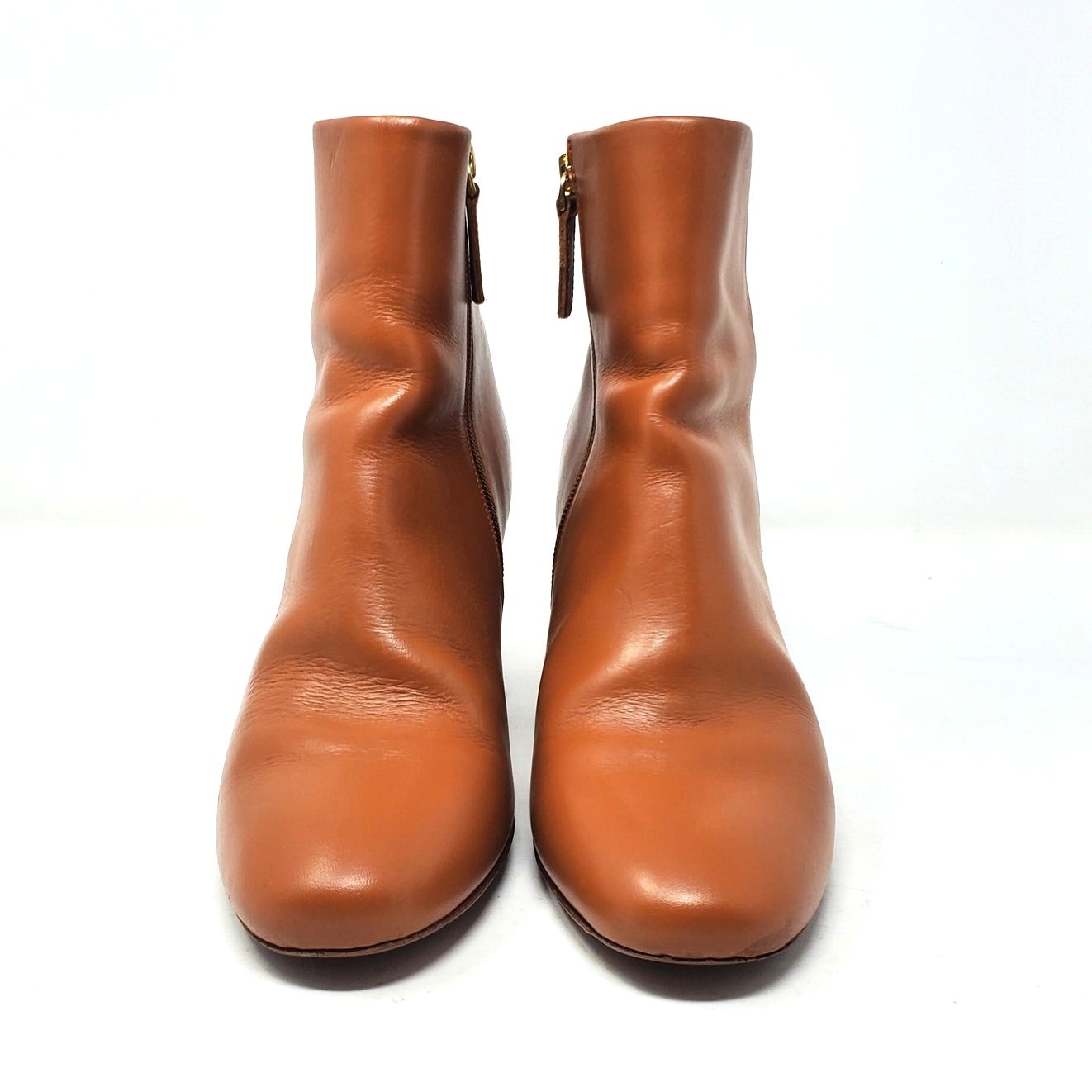 Sezane Lea Ankle Boots Block Heel Smooth Heritage Camel Tan Leather Size 39 US 8