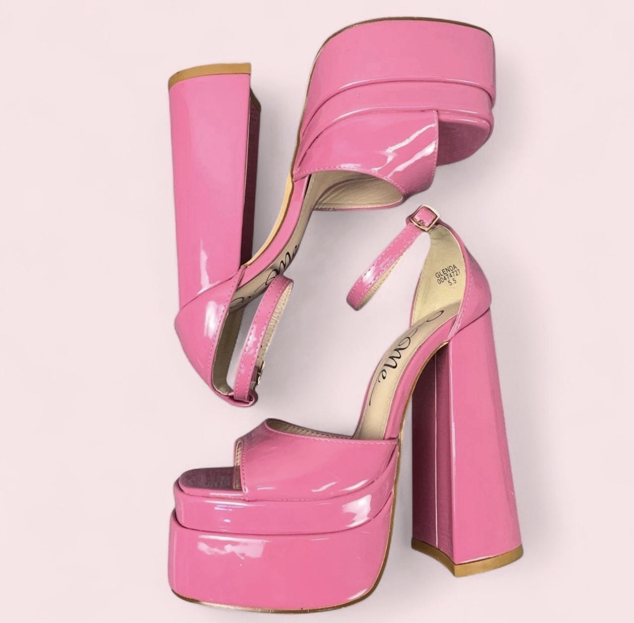 So Me Glenda Pink Patent Platform Block Heel Sandals Women’s 5.5 Barbie Y2K