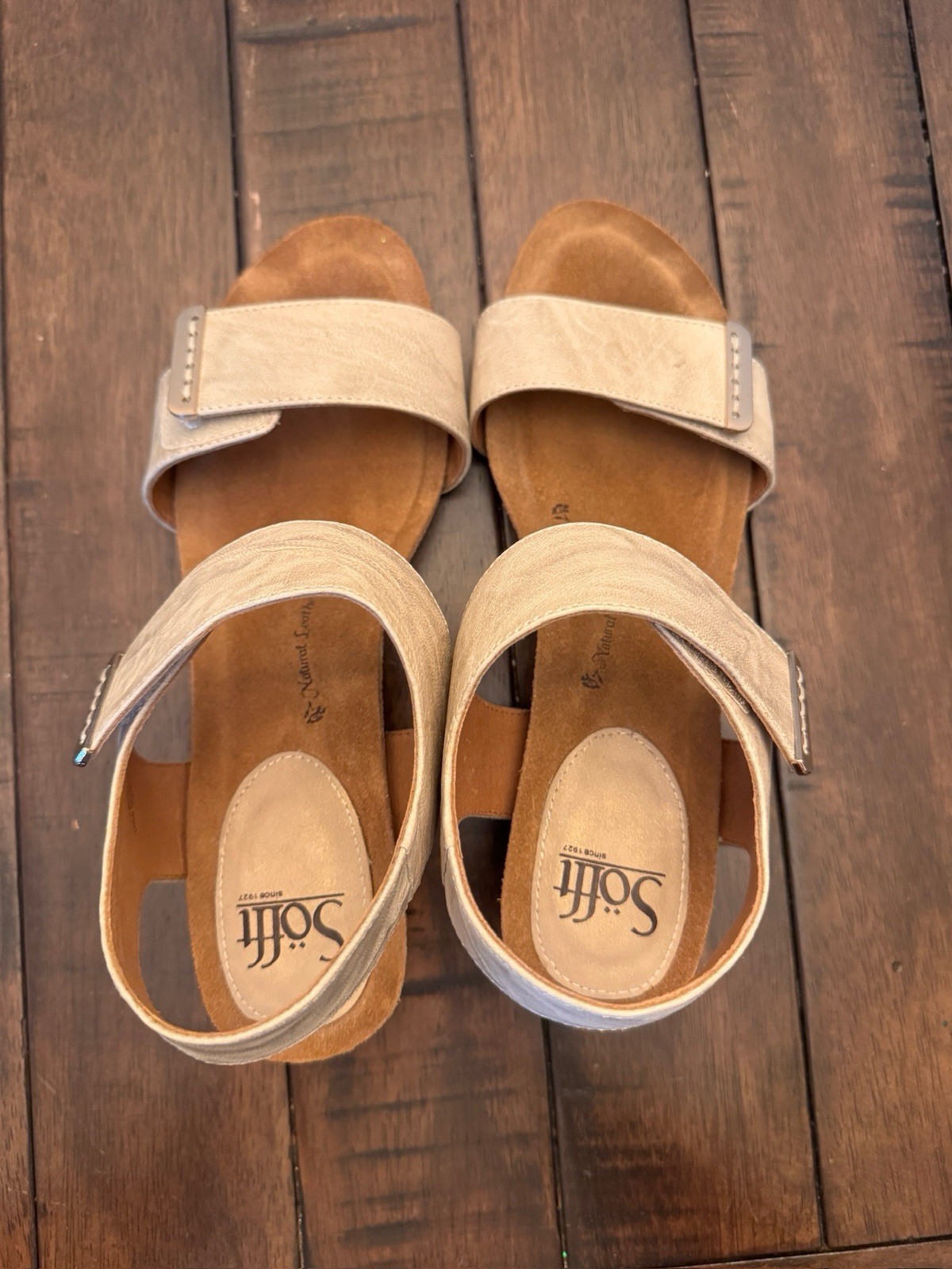 Sofft Verdi Wedge Adjustable Straps Stone Taupe Sandals Women’s Size 10
