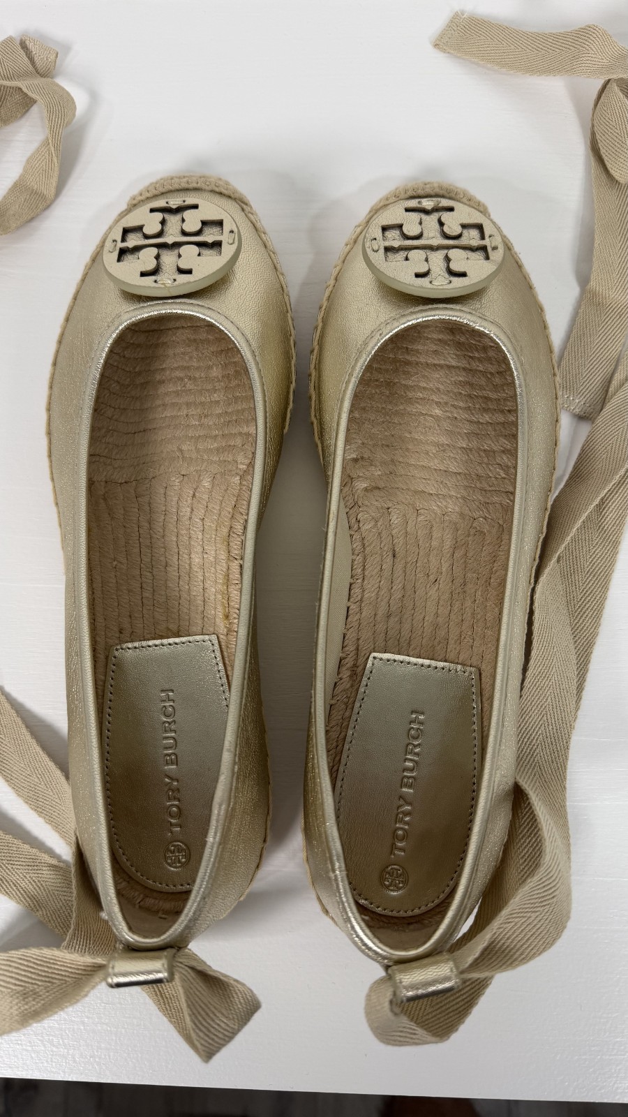 NEW W/O BOX – TORY BURCH Minnie Ballet Espadrille/ Metallic Gold Size 9.5