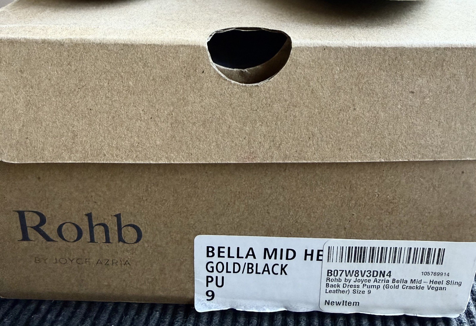 NIB ROHB BY JOYCE AZRIA BELLA DESIGNER SZ. 9M 2.5″ HEEL SLINGBACK BEIGE GLDBLK
