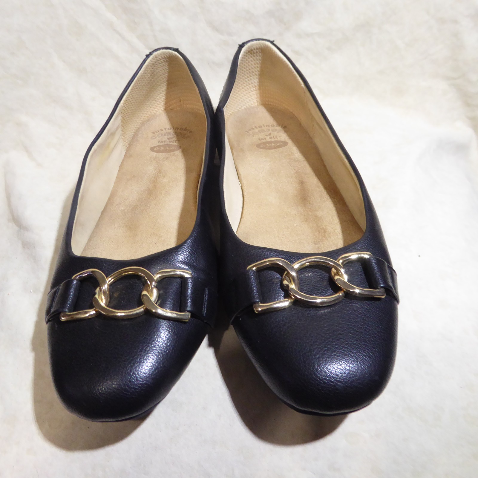 🩰 Dr Scholl’s Comfort Ballet Flats sz 8.5 W Black Leatherette; Chain Link Strap
