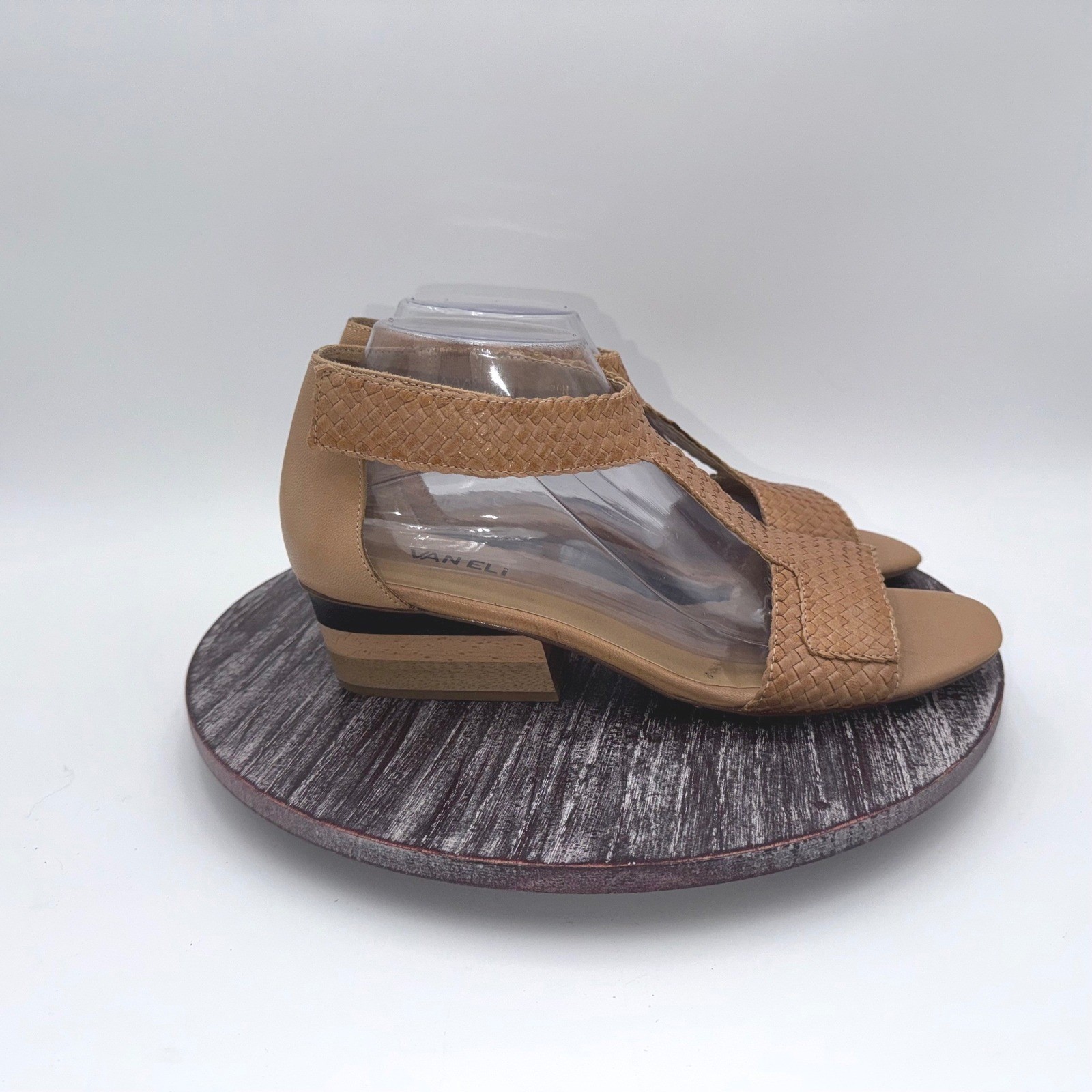 Vaneli Tan Sandals Womens 10 N Woven Wedge Open Toe Zip Ankle Strap Tan Shoes