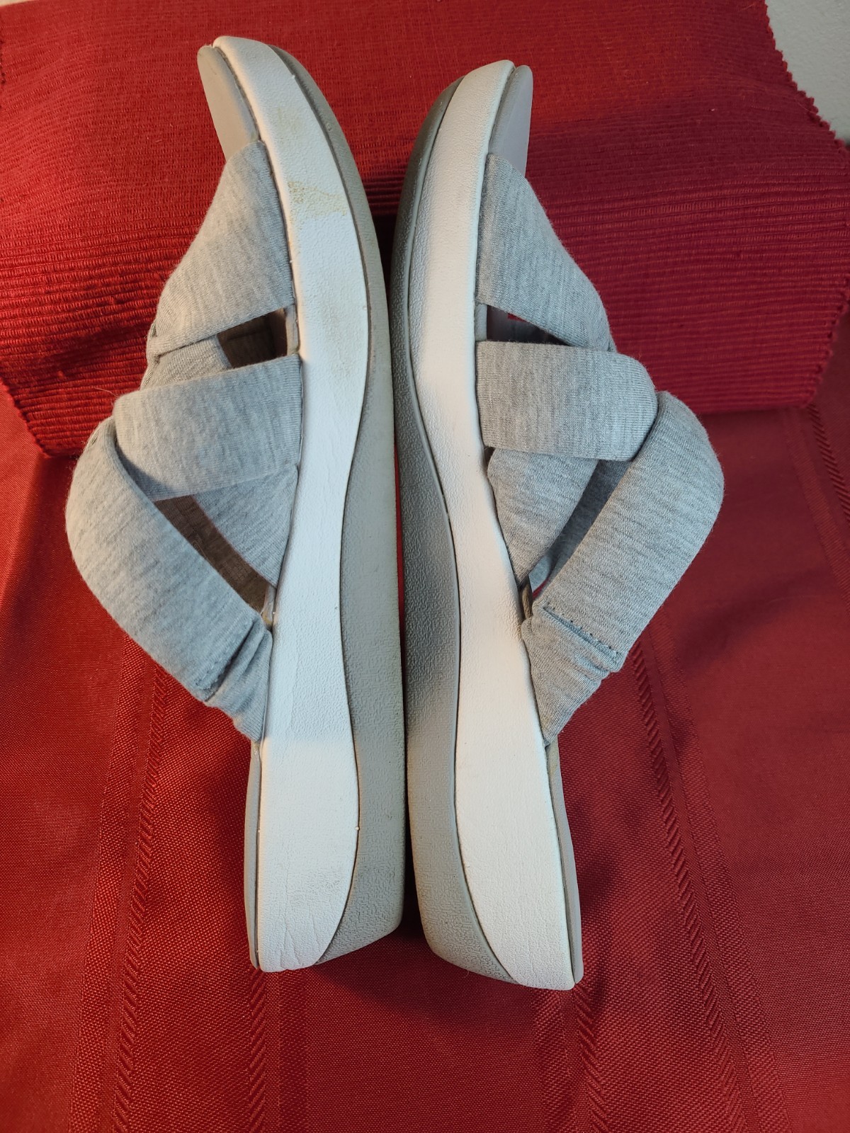 Clarks Cloudsteppers BreezeRae Grey Jersey Bow Slide Sandals Size 10