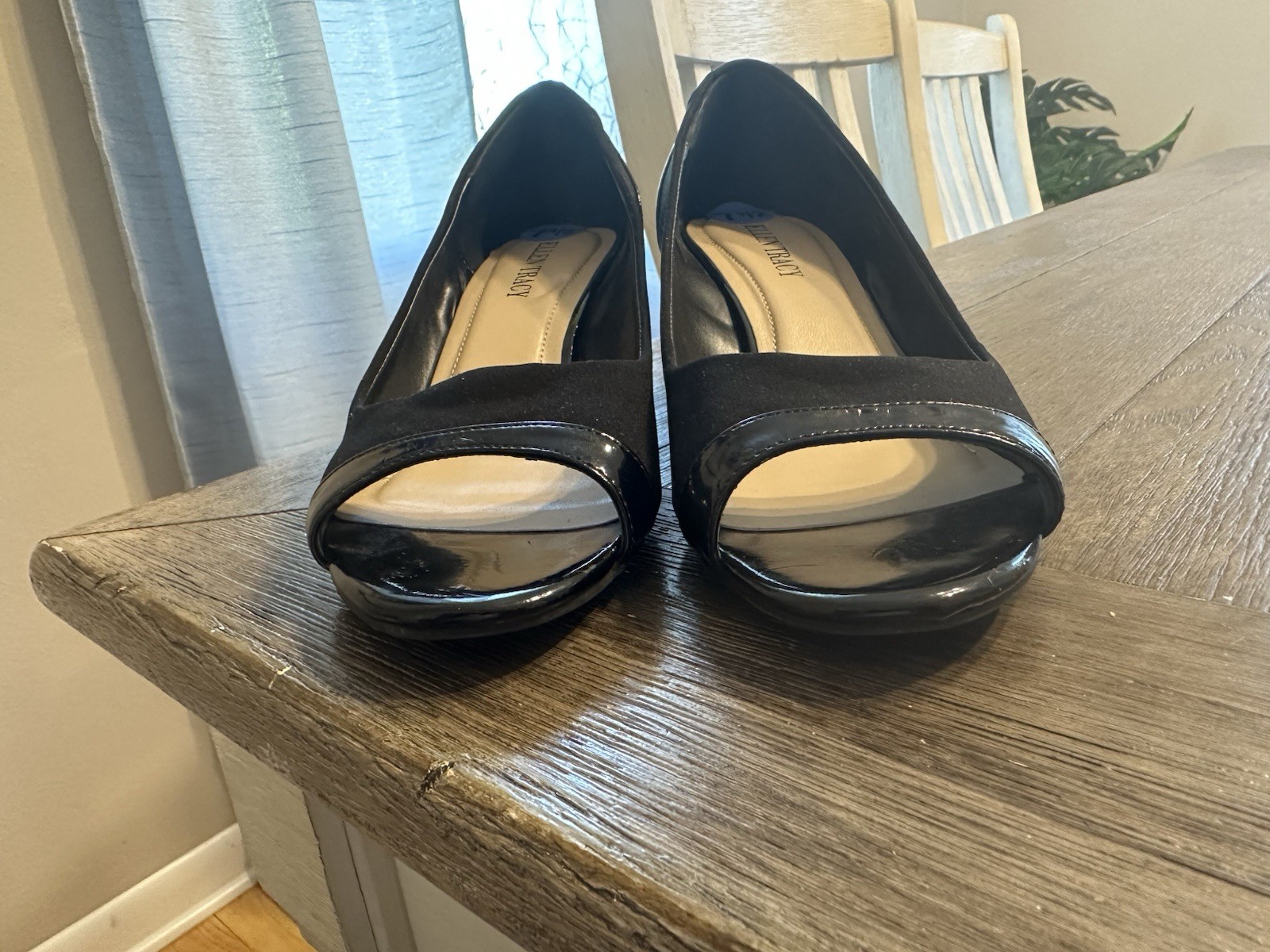 Ellen Tracy Ida Women’s Black Wedge Heels Open Toe Size 7.5