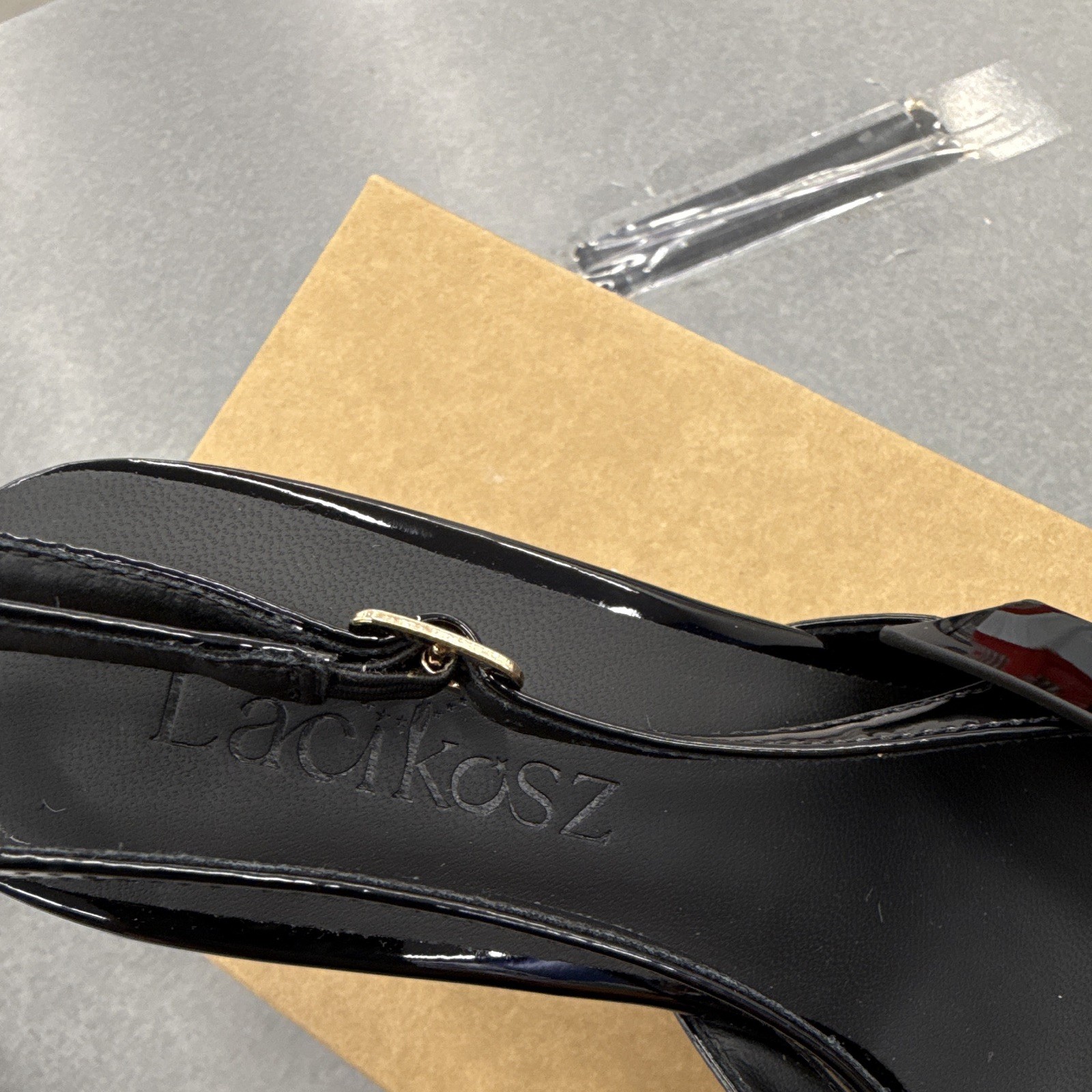 Lacikosz Black Patent Slingback Heels Pointed Toe Buckle Accent US 7.5