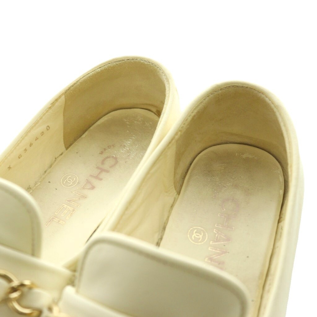 CHANEL Loafer Chain Coco Mark Leather Ivory Women’s Size EU35.5/US5