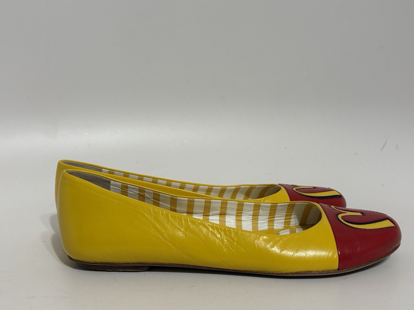 Vtg Moschino AW2014 Yellow M Logo Ballet Flats 35.5