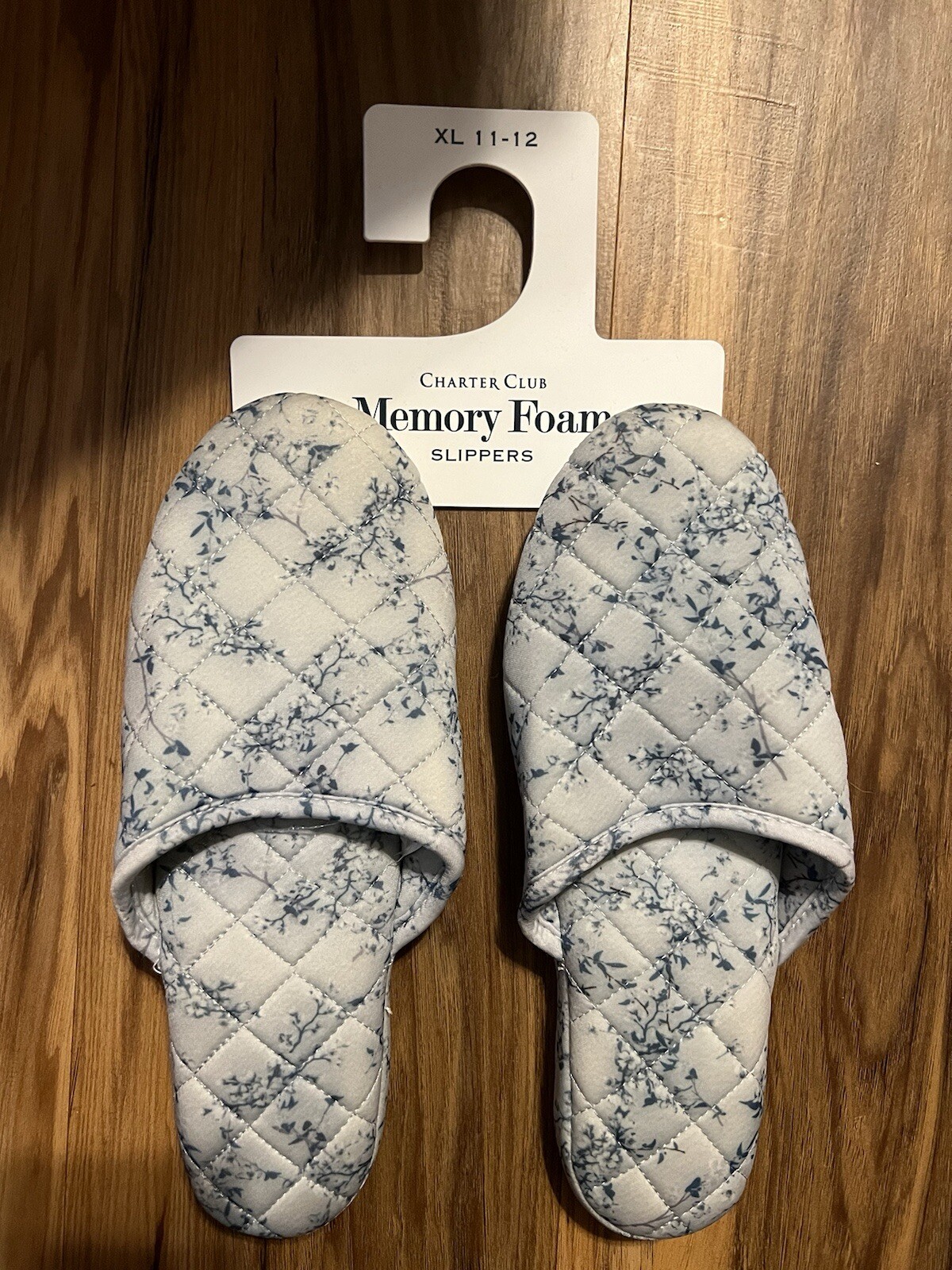 Charter Club Printed Quilted Slide Slippers Cherry Blossom, Blue, XL (11/12)