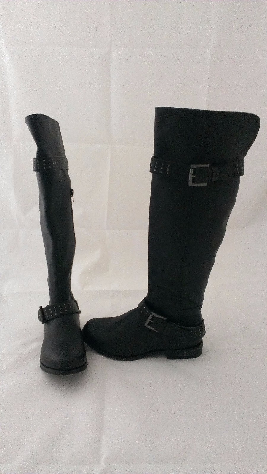 XOXO BRIANNA Black Faux Leather Knee High Boots Studded Womens Size 6 Medium B M